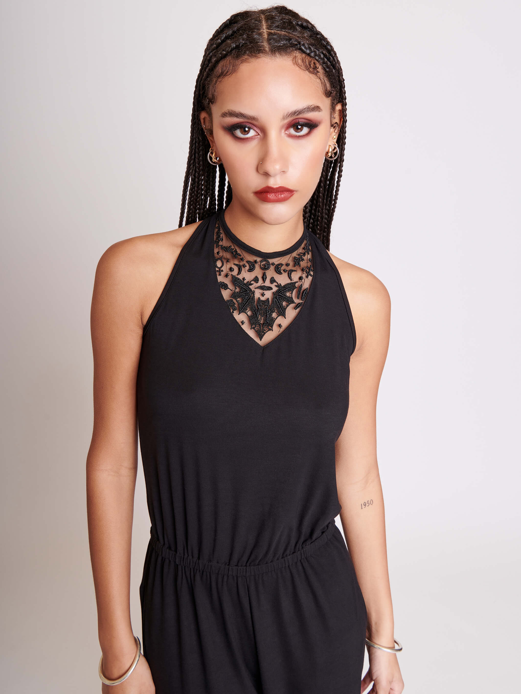 BAT EMBROIDERED ROMPER
