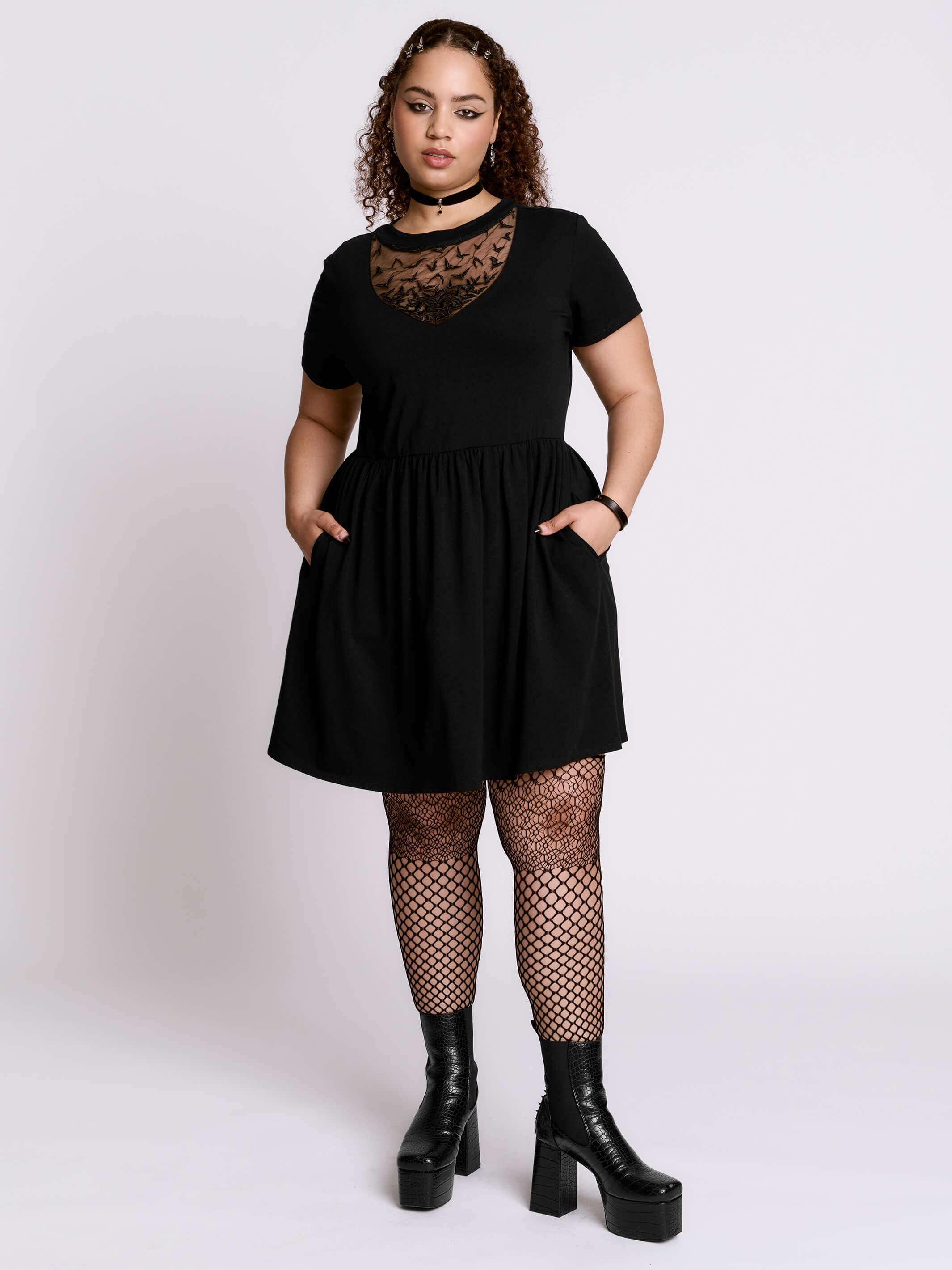 Embroidered Bats Babydoll Dress