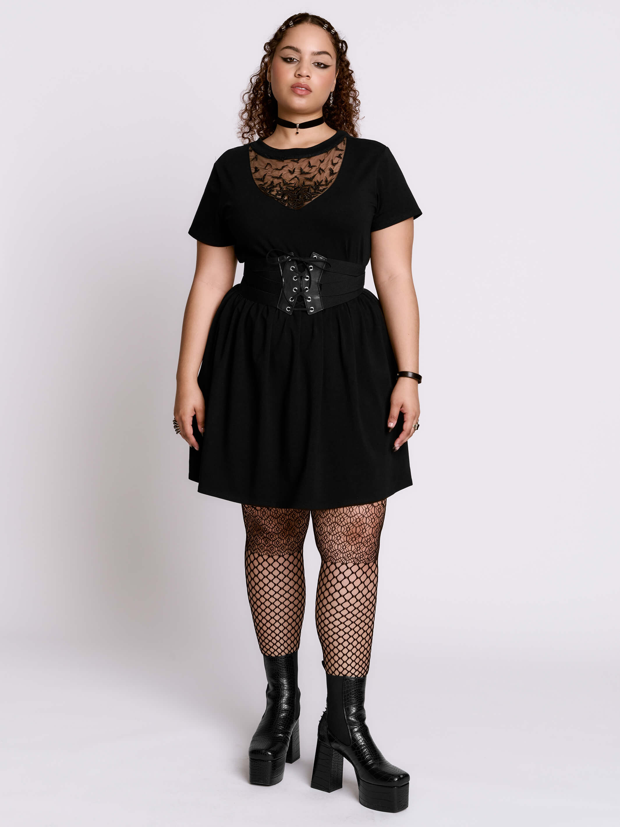 Embroidered Bats Babydoll Dress