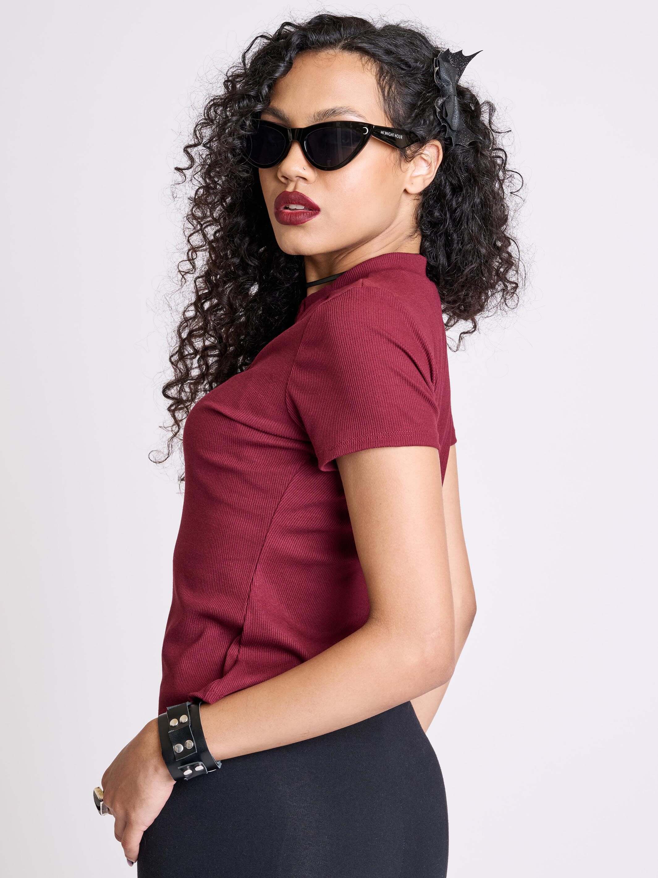 Baby Rib Choker Top- Burgundy