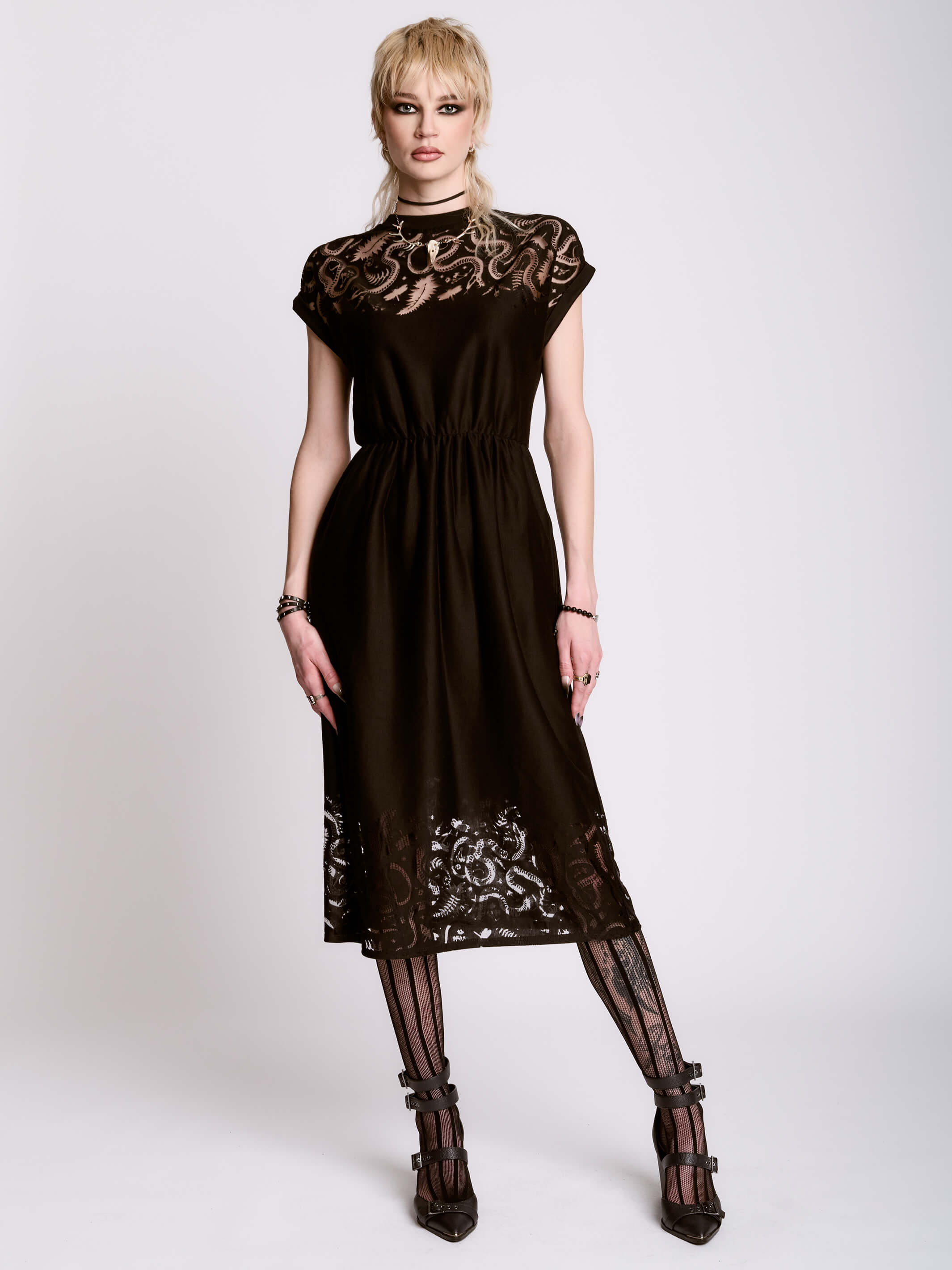 BURNOUT SNAKE BABYDOLL DRESS