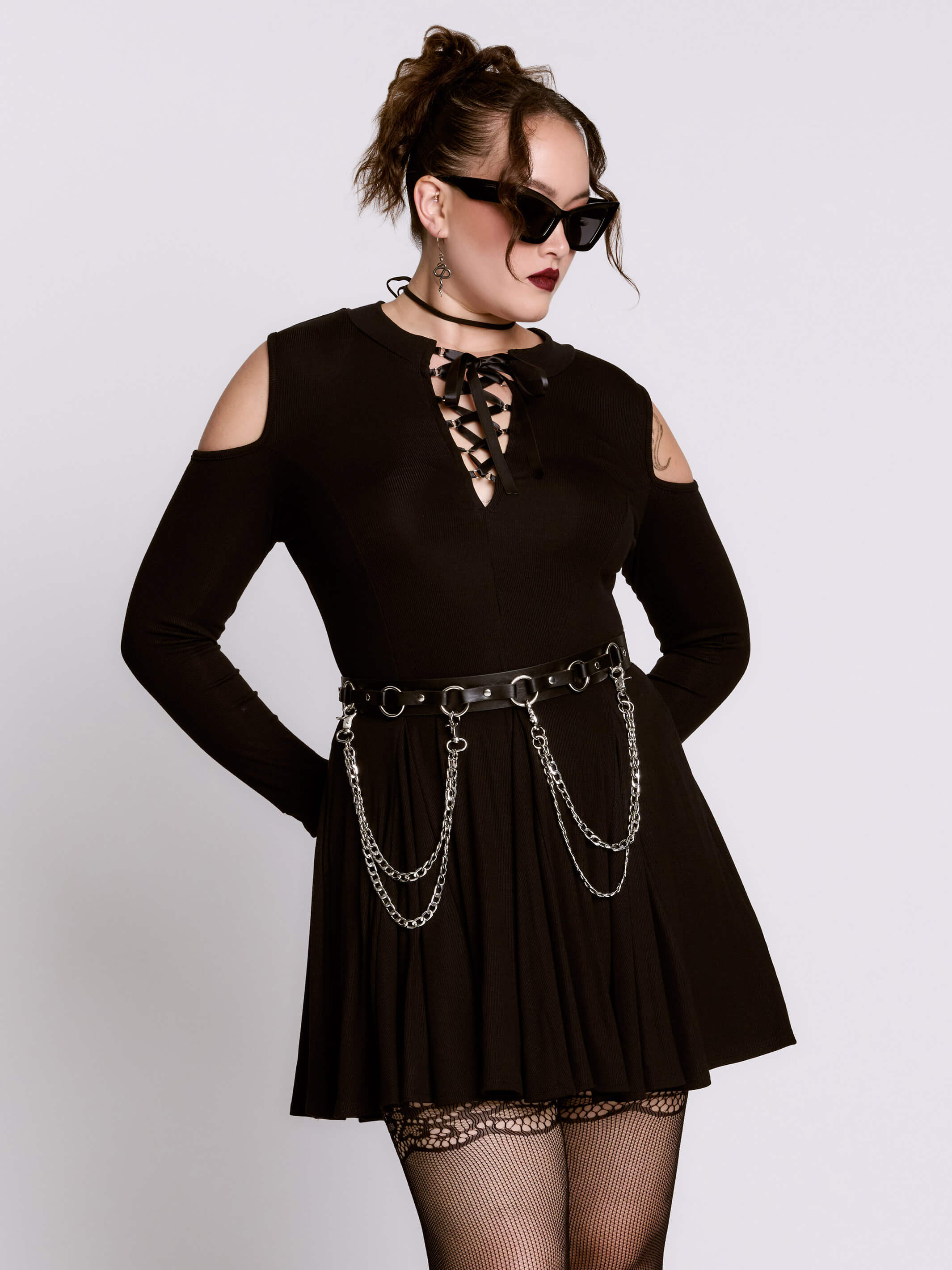 Cold Shoulder Lace Up Dress