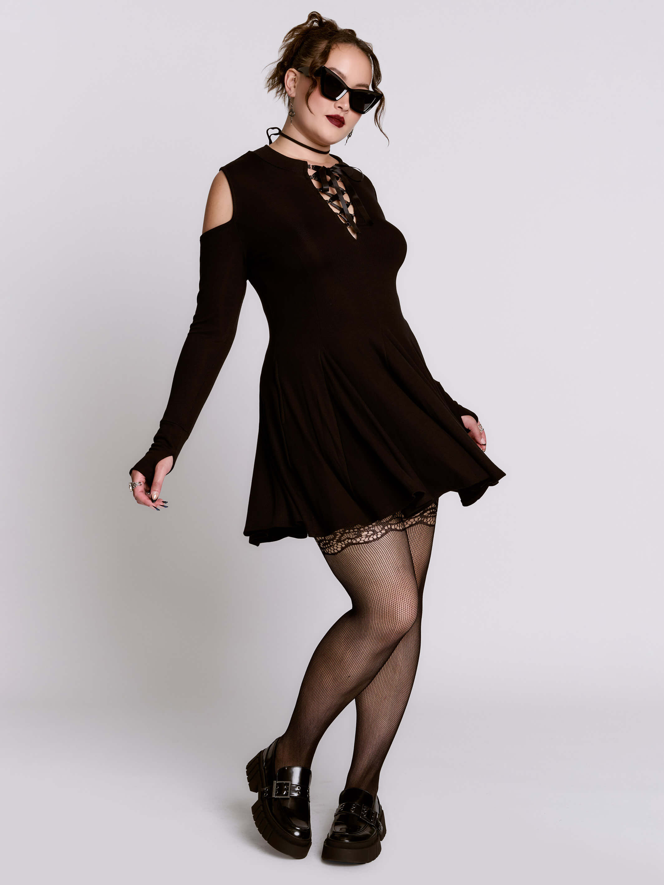 Cold Shoulder Lace Up Dress