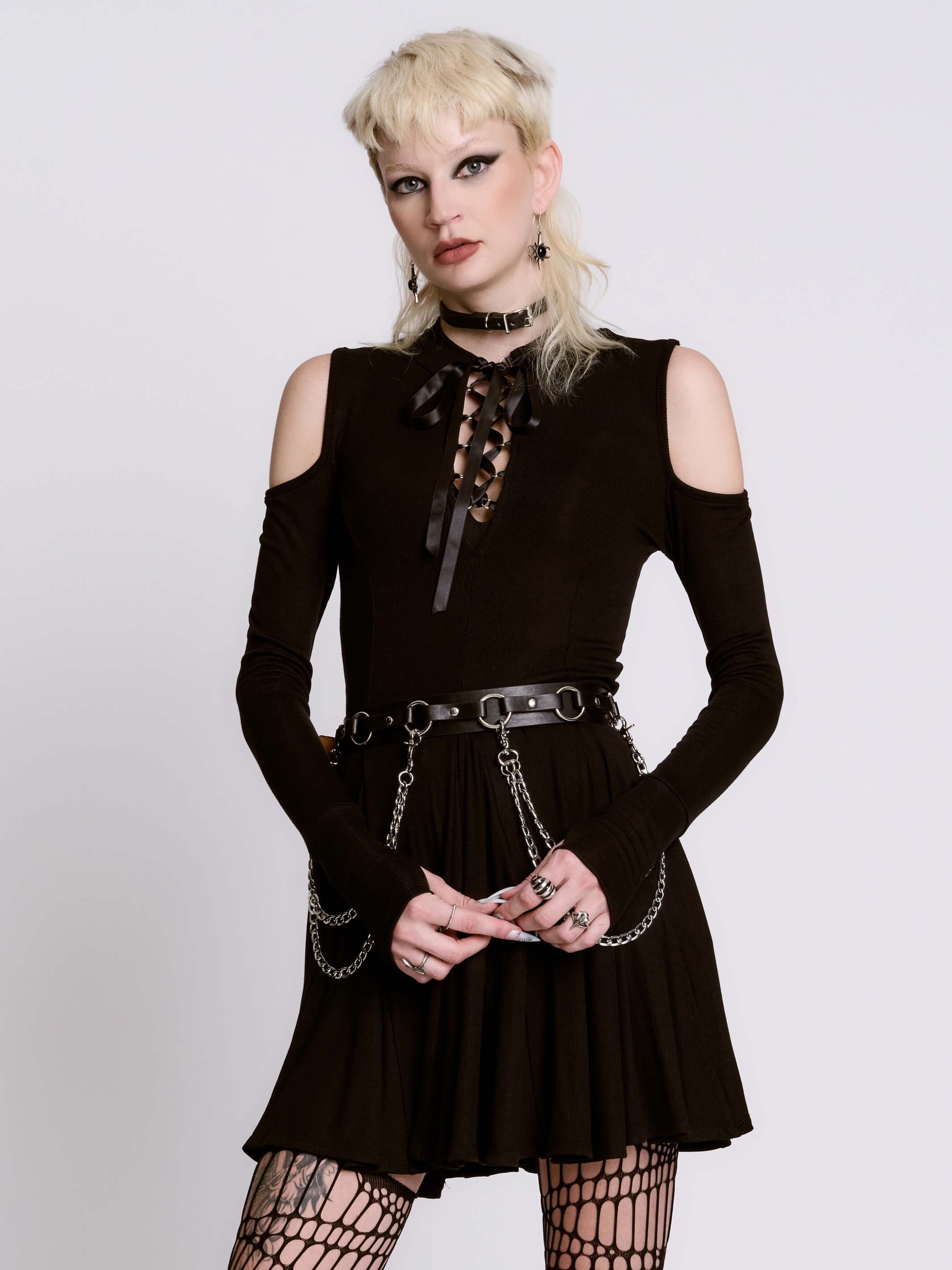 Cold Shoulder Lace Up Dress