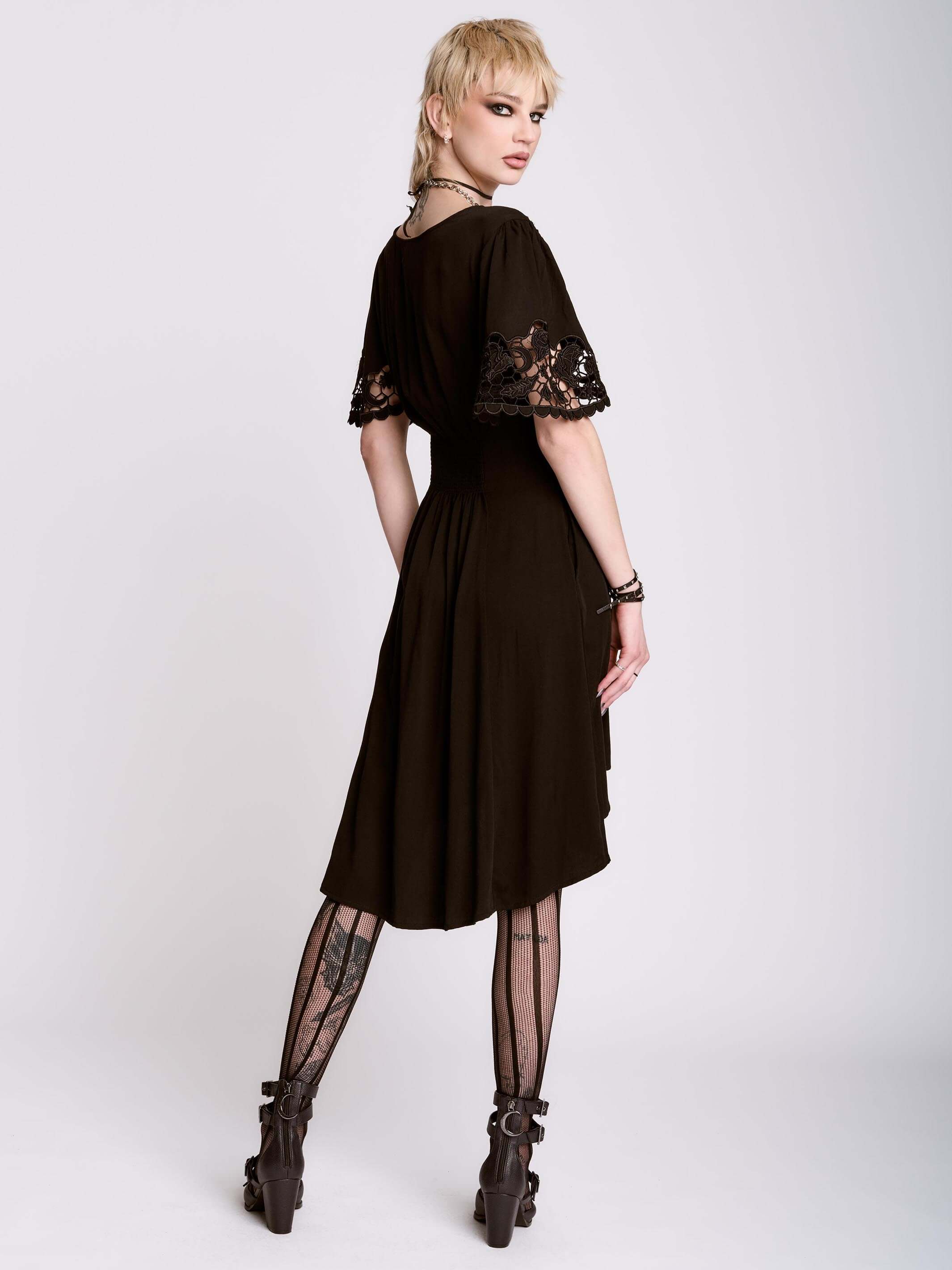 cut work embroidered ZIPPER DRESS