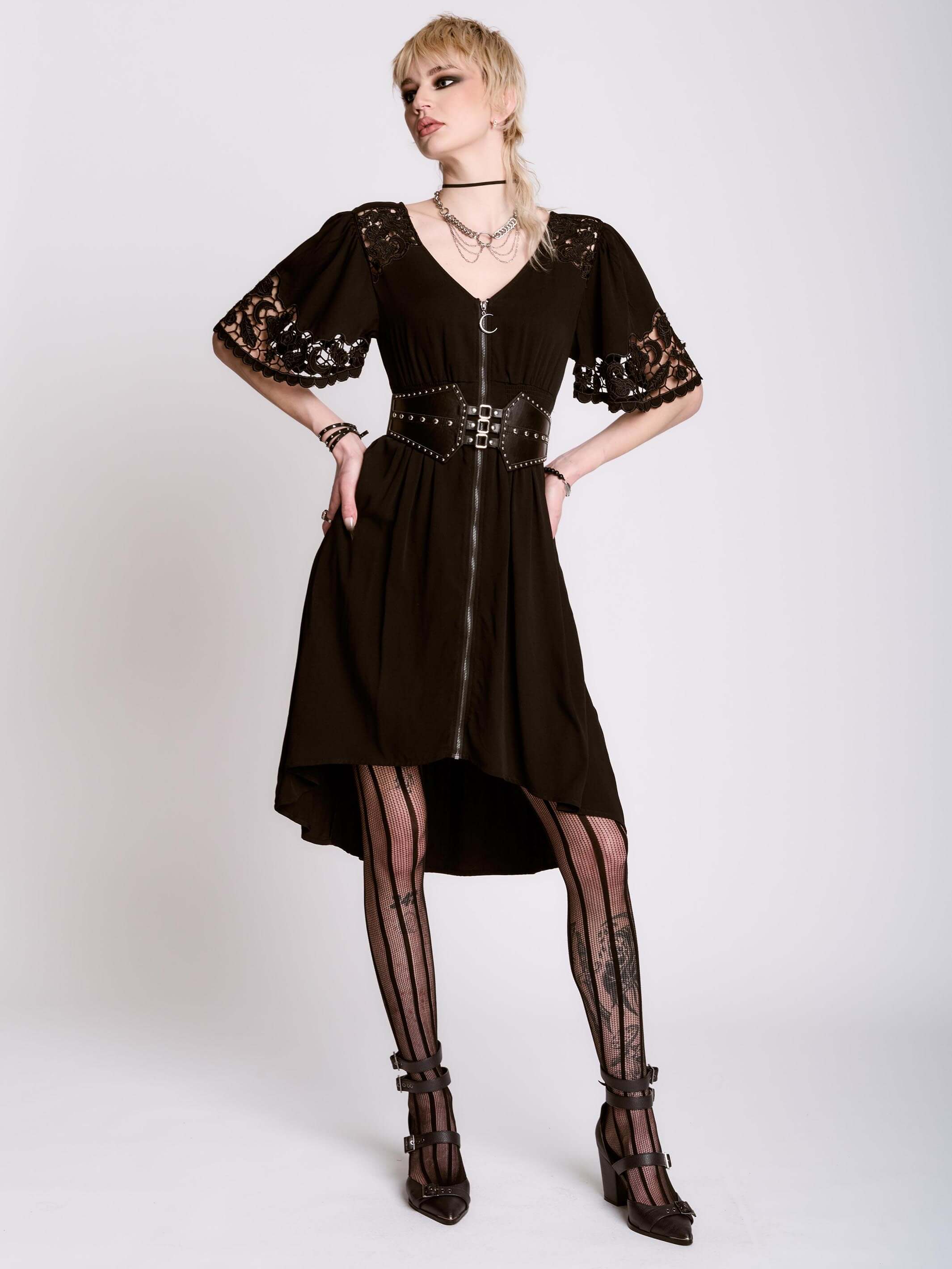 cut work embroidered ZIPPER DRESS