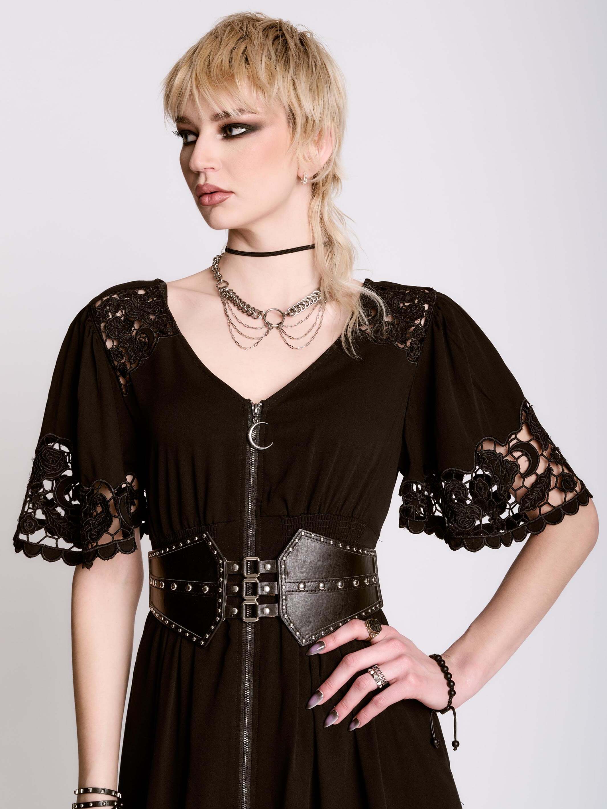 cut work embroidered ZIPPER DRESS