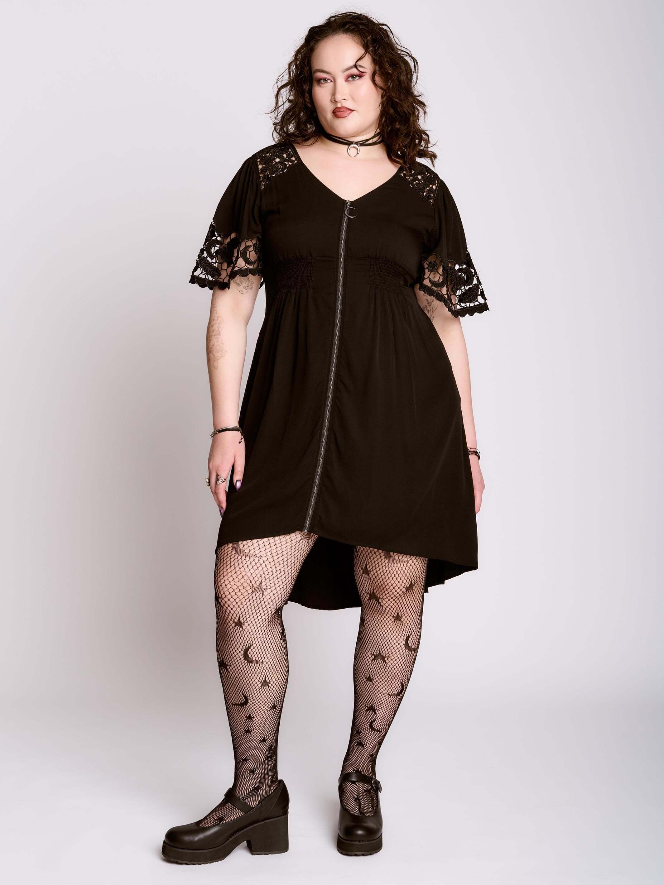 cut work embroidered ZIPPER DRESS