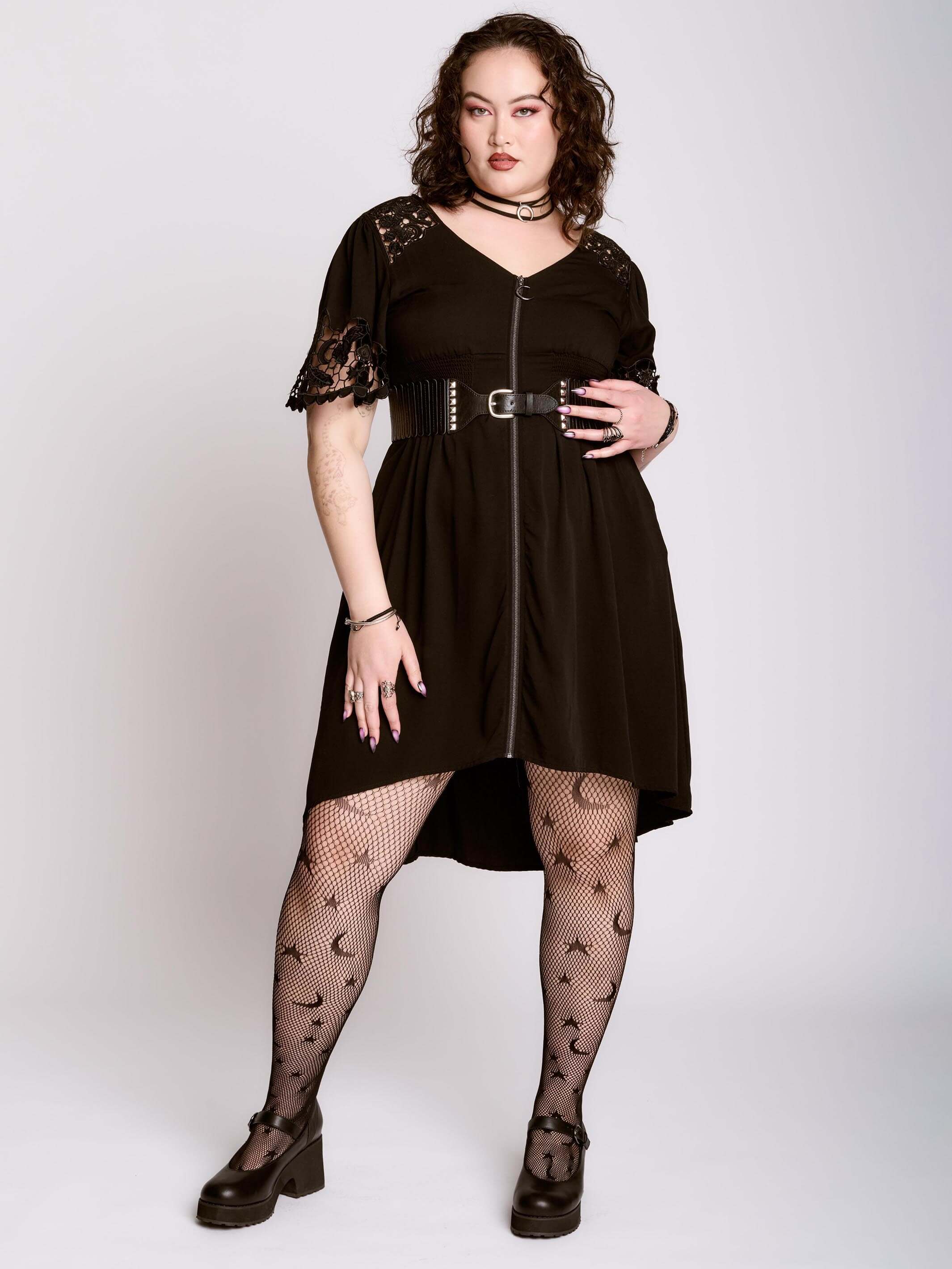 cut work embroidered ZIPPER DRESS