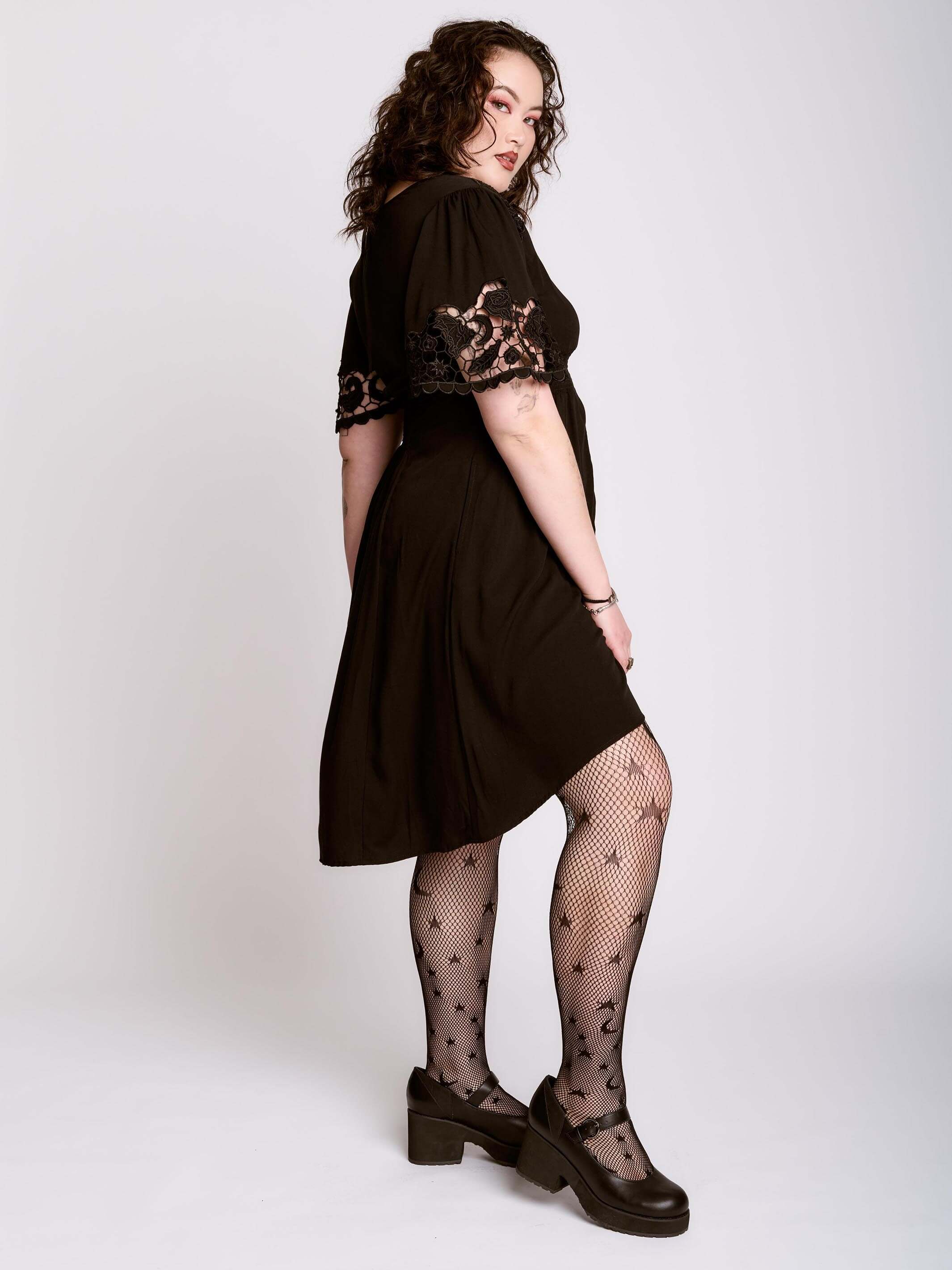 cut work embroidered ZIPPER DRESS