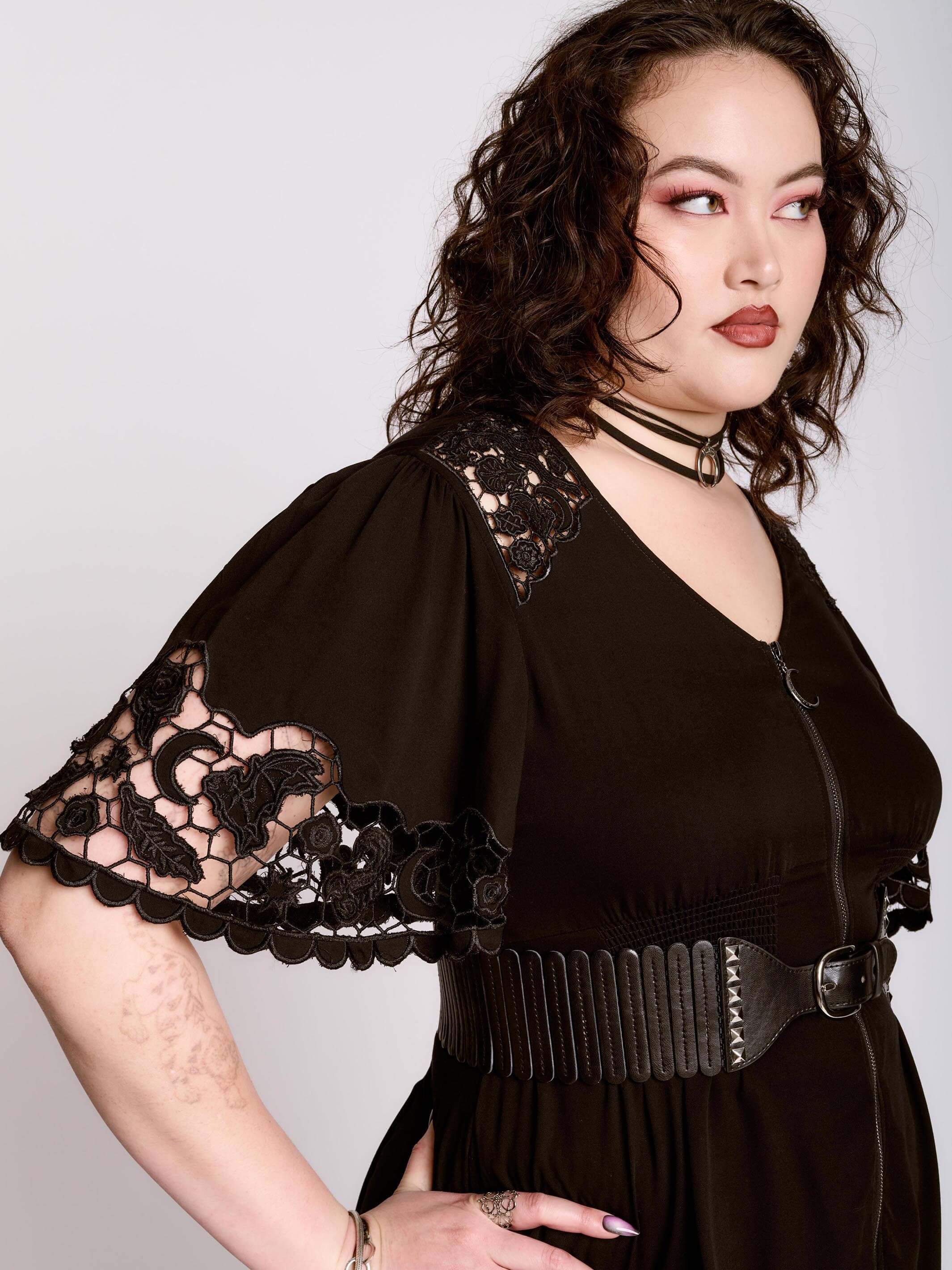 cut work embroidered ZIPPER DRESS