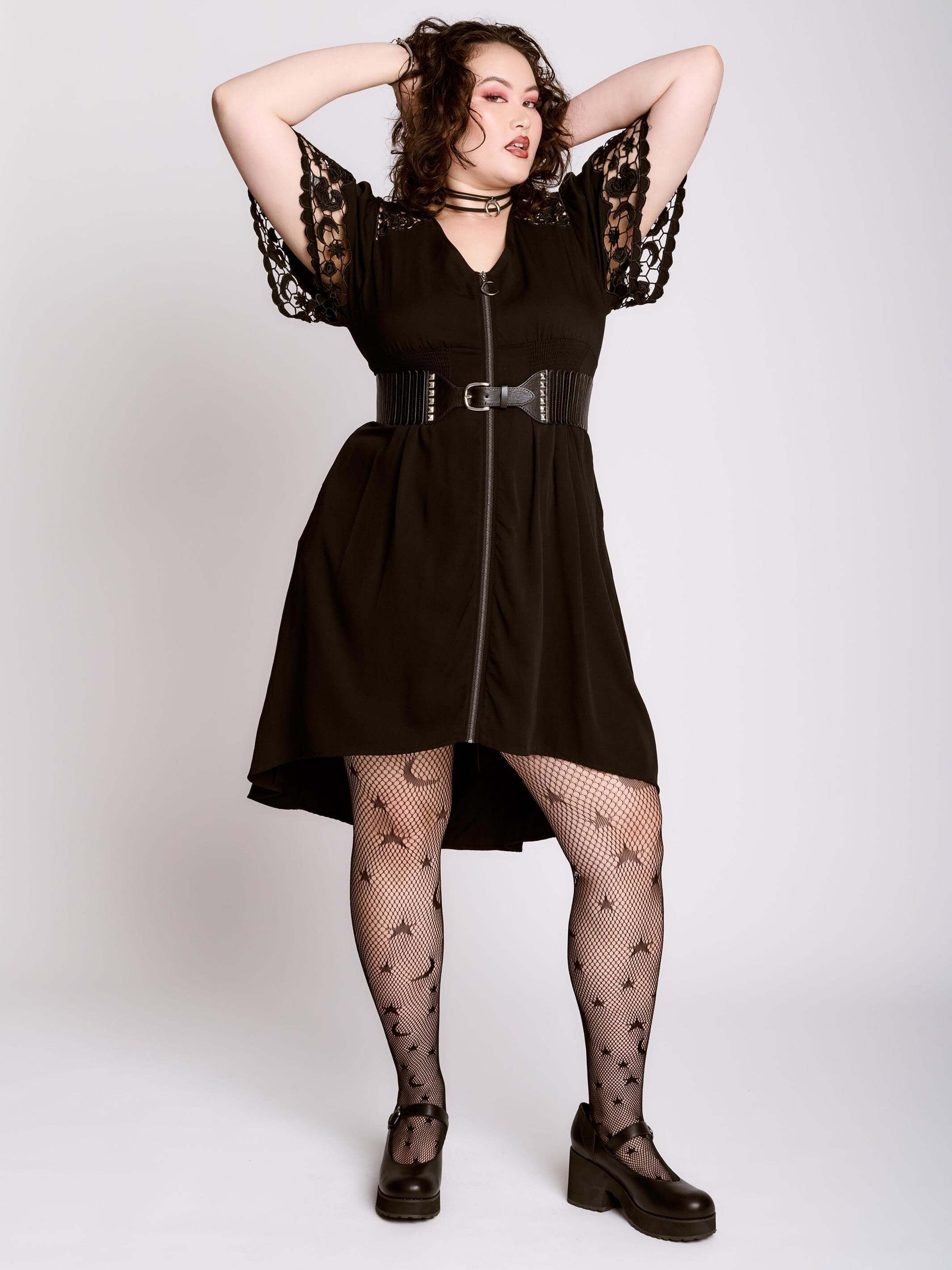 cut work embroidered ZIPPER DRESS