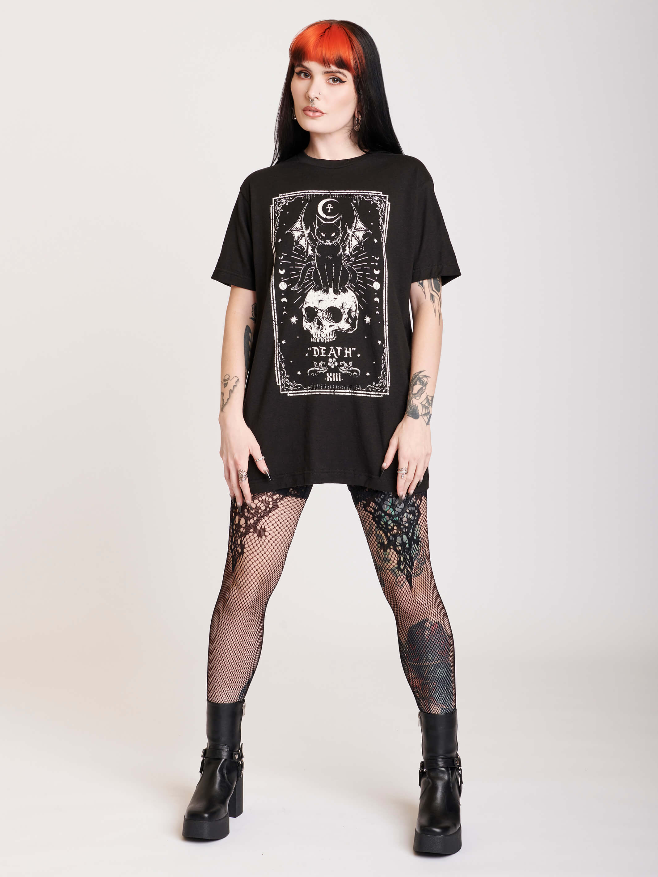 Death tarot card cat skull tshirt
