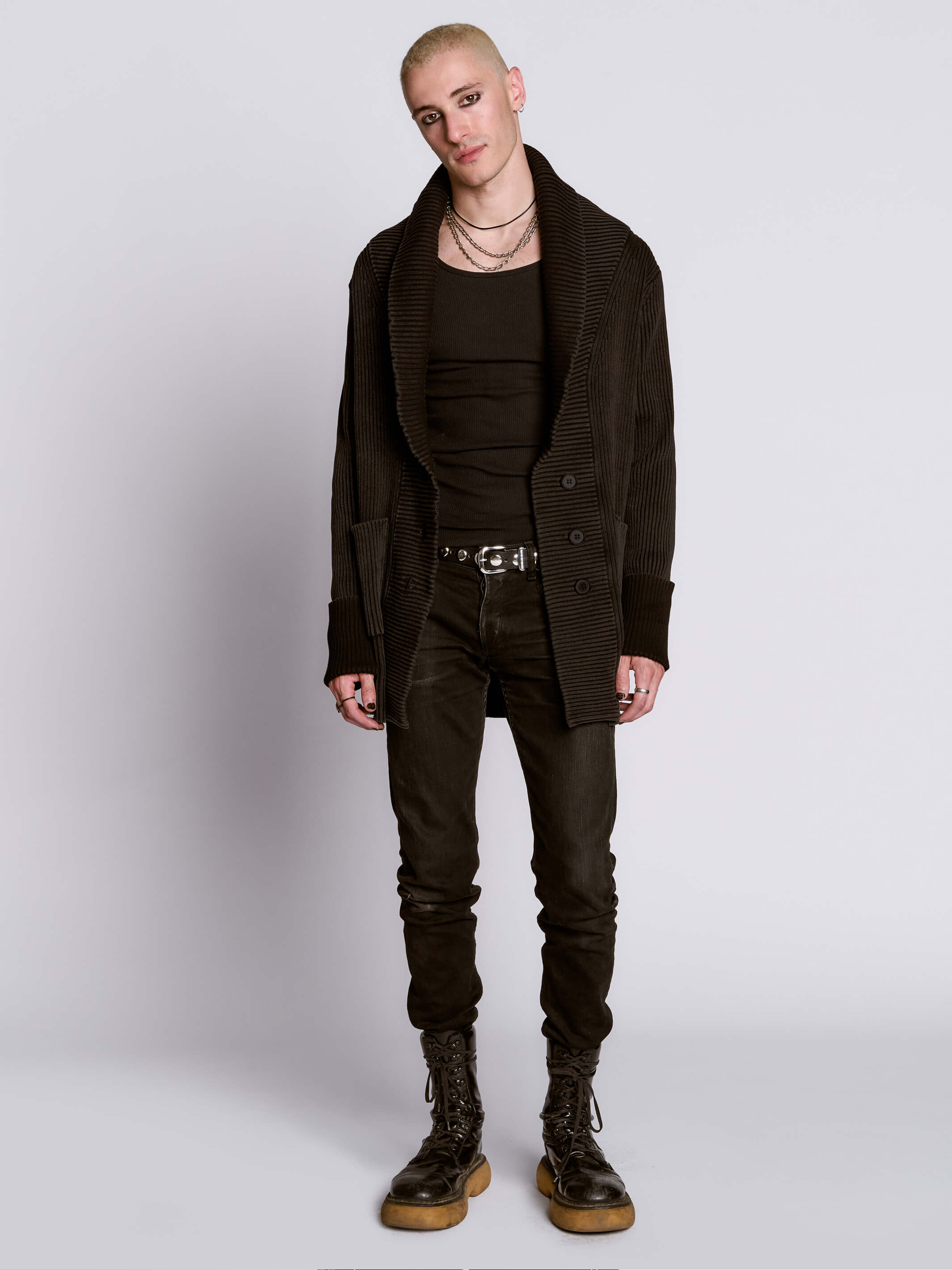 distressed rib cardigan