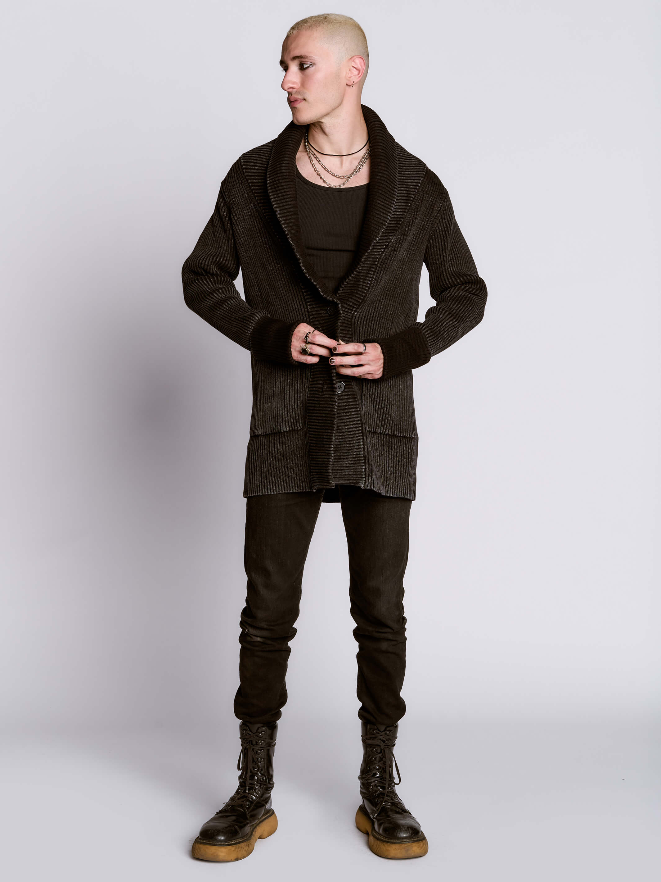 Distressed Rib Cardigan