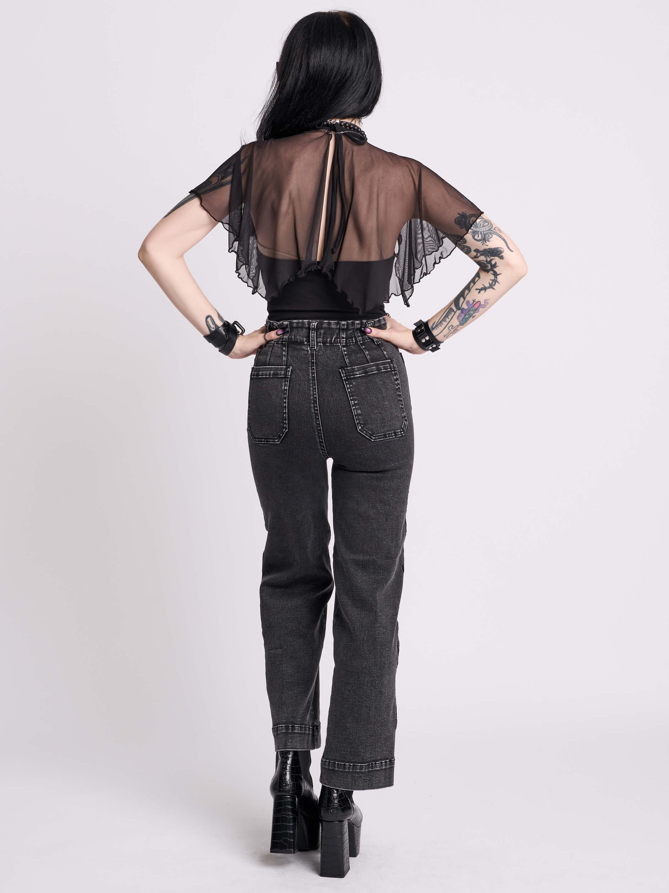 EMBROIDERED DISTRESSED DENIM