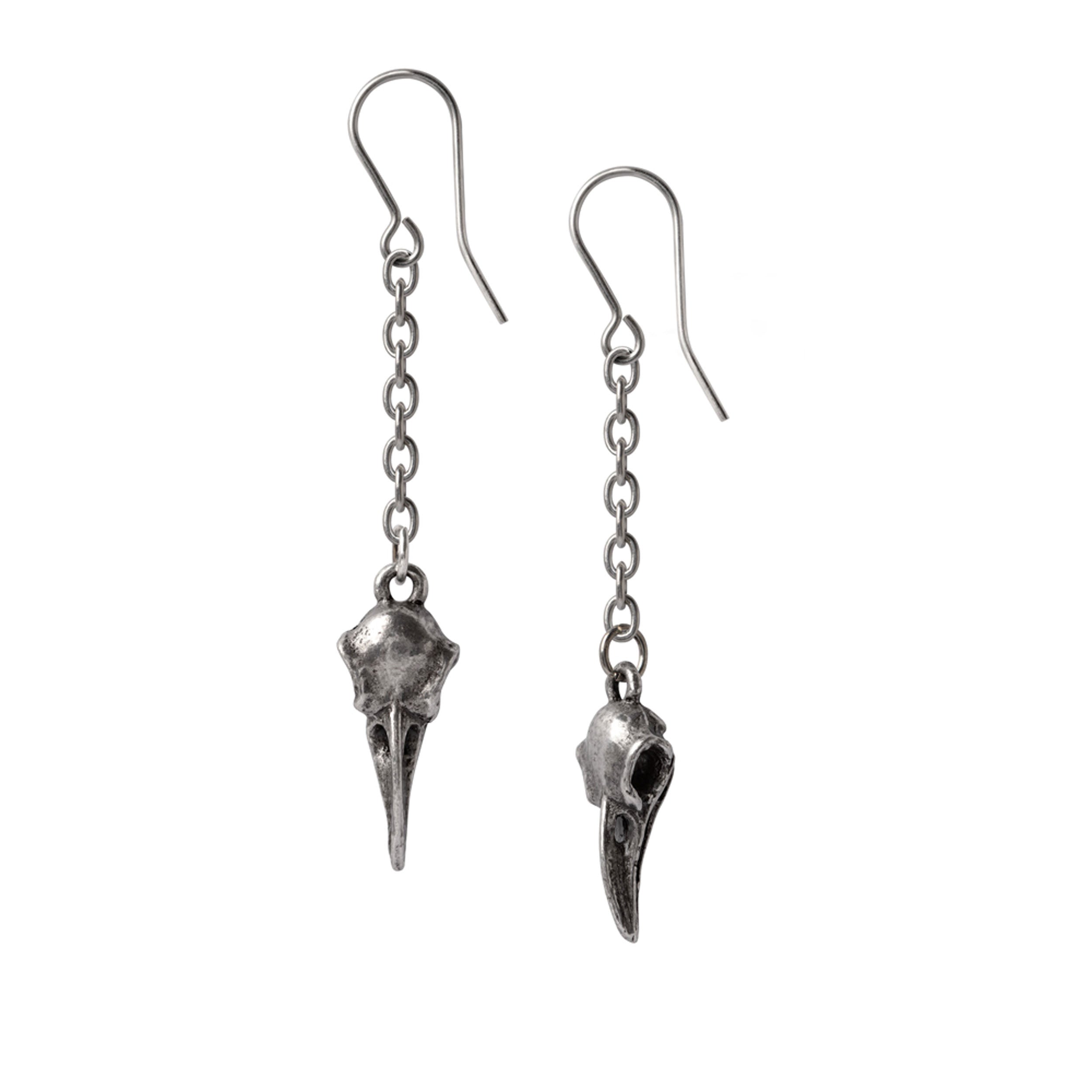 Pair of silver bird skull earrings
