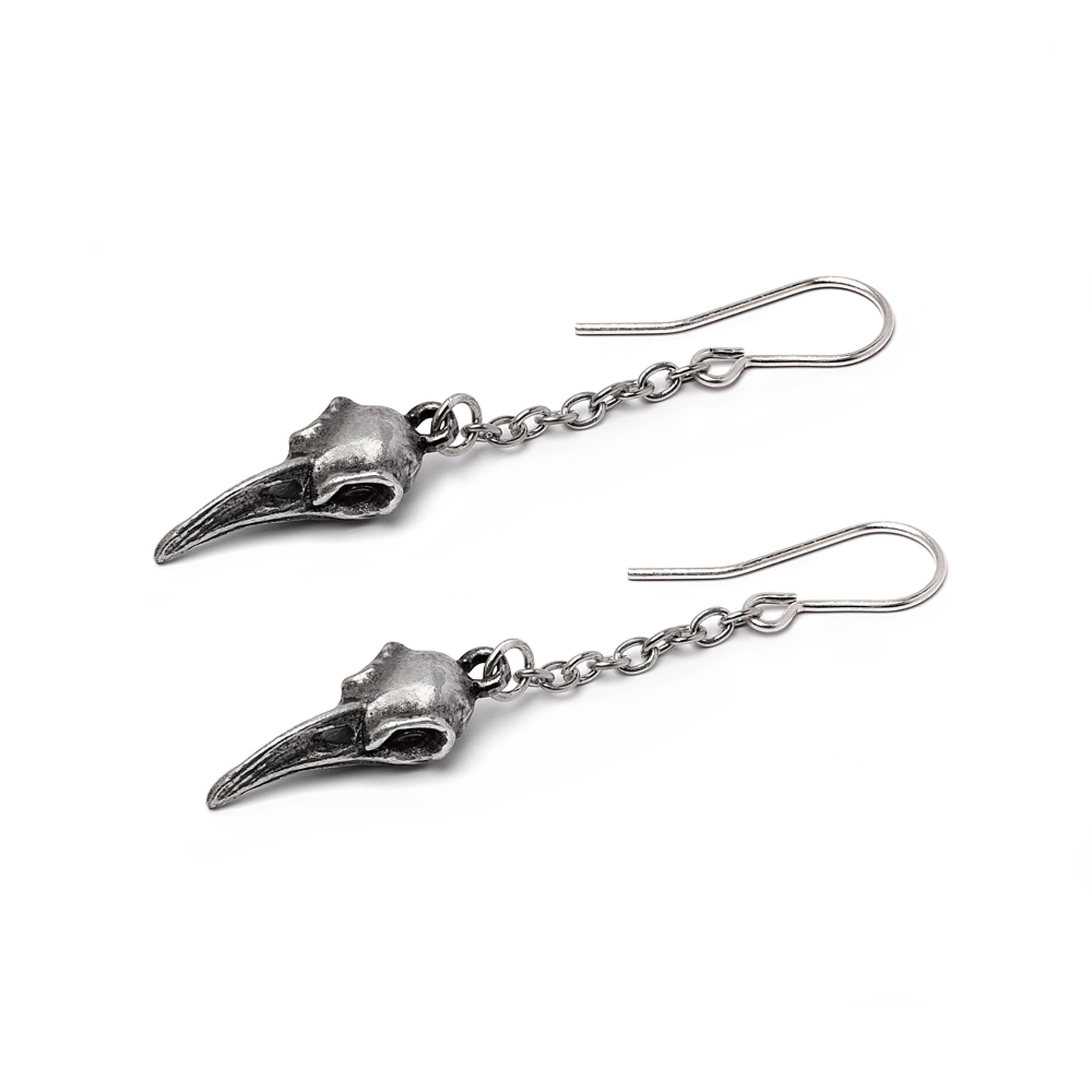 Pair of silver bird skull earrings