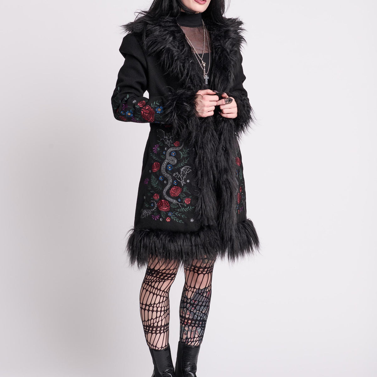 Botanical Fur Trim Coat