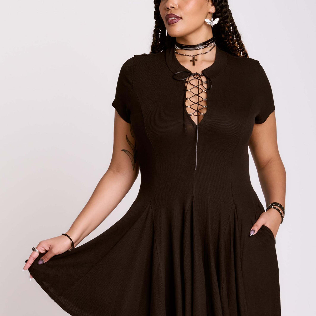 Sparkle Perfection Sequin Lace-Up Skater Dress