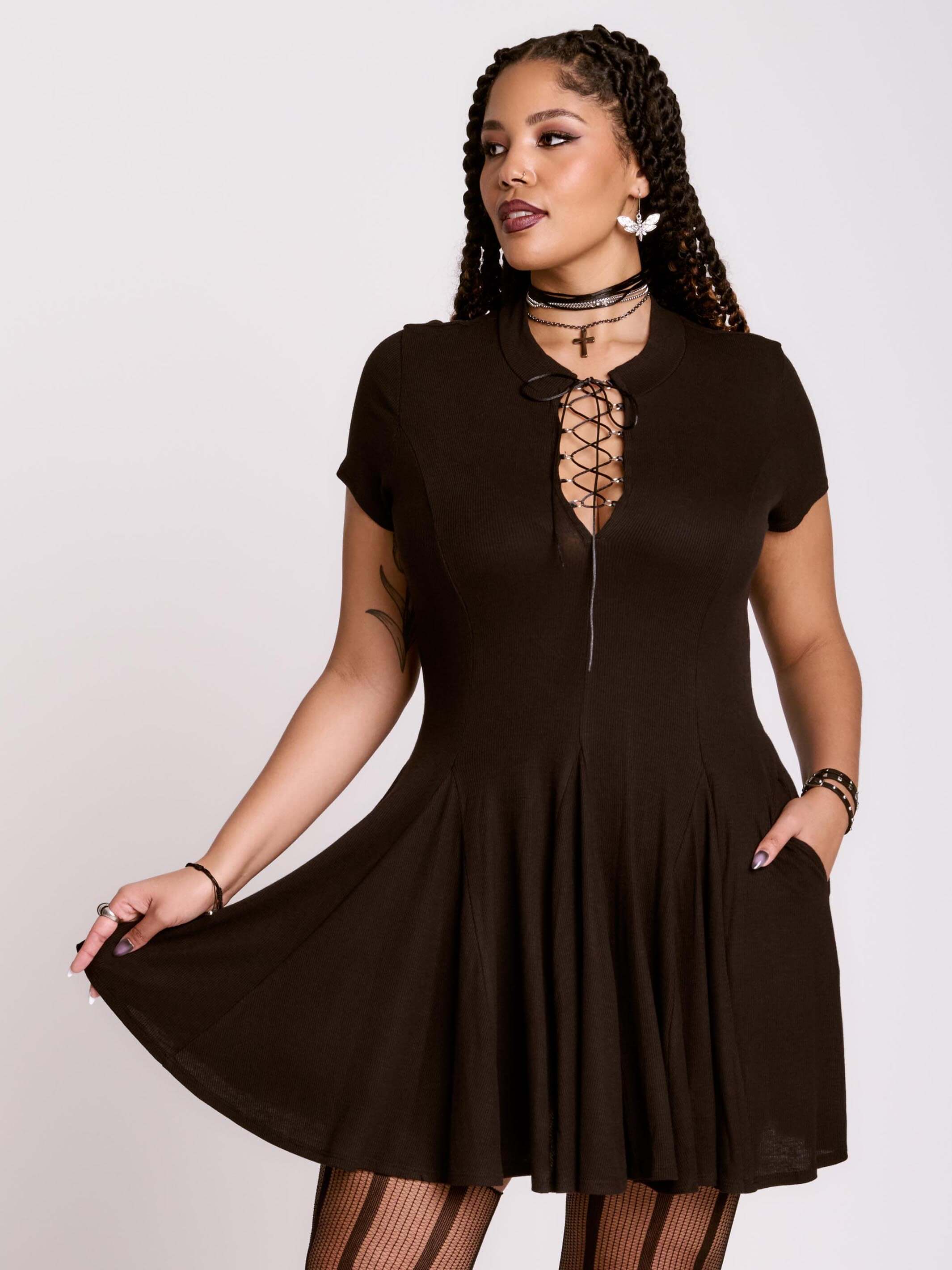 LACE UP SKATER DRESS