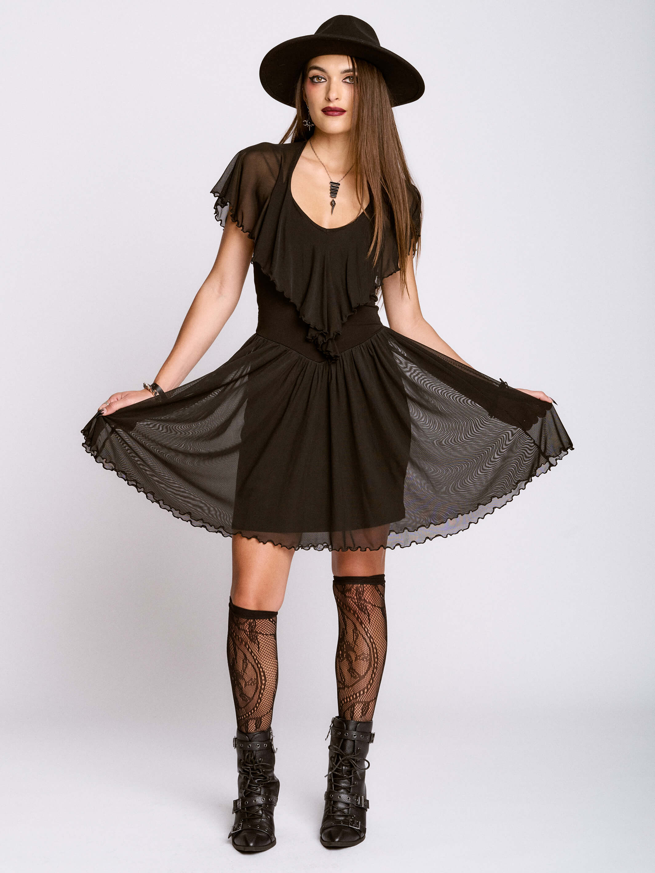 RUFFLE MESH DRESS
