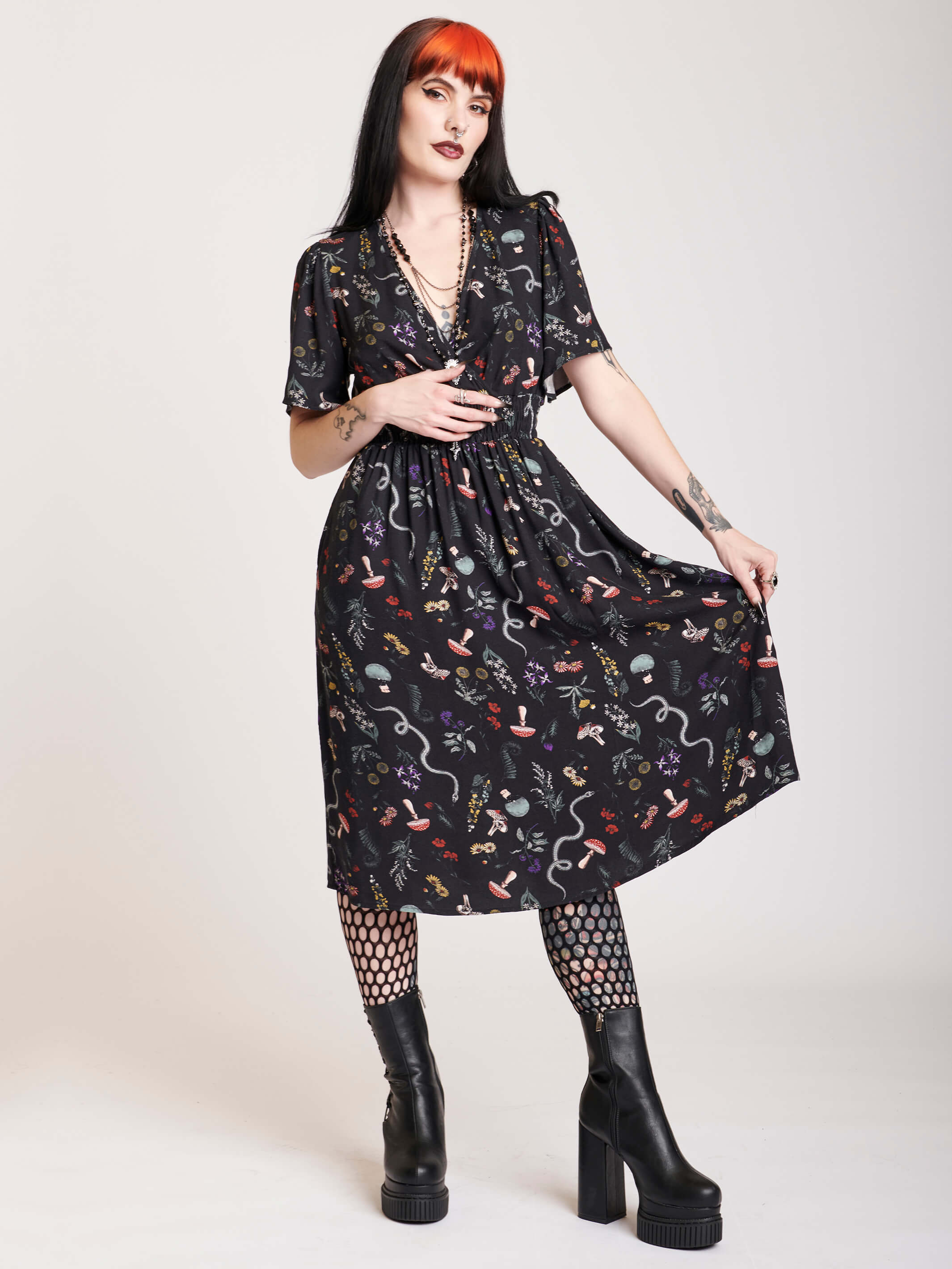 Midi dress with botanical print