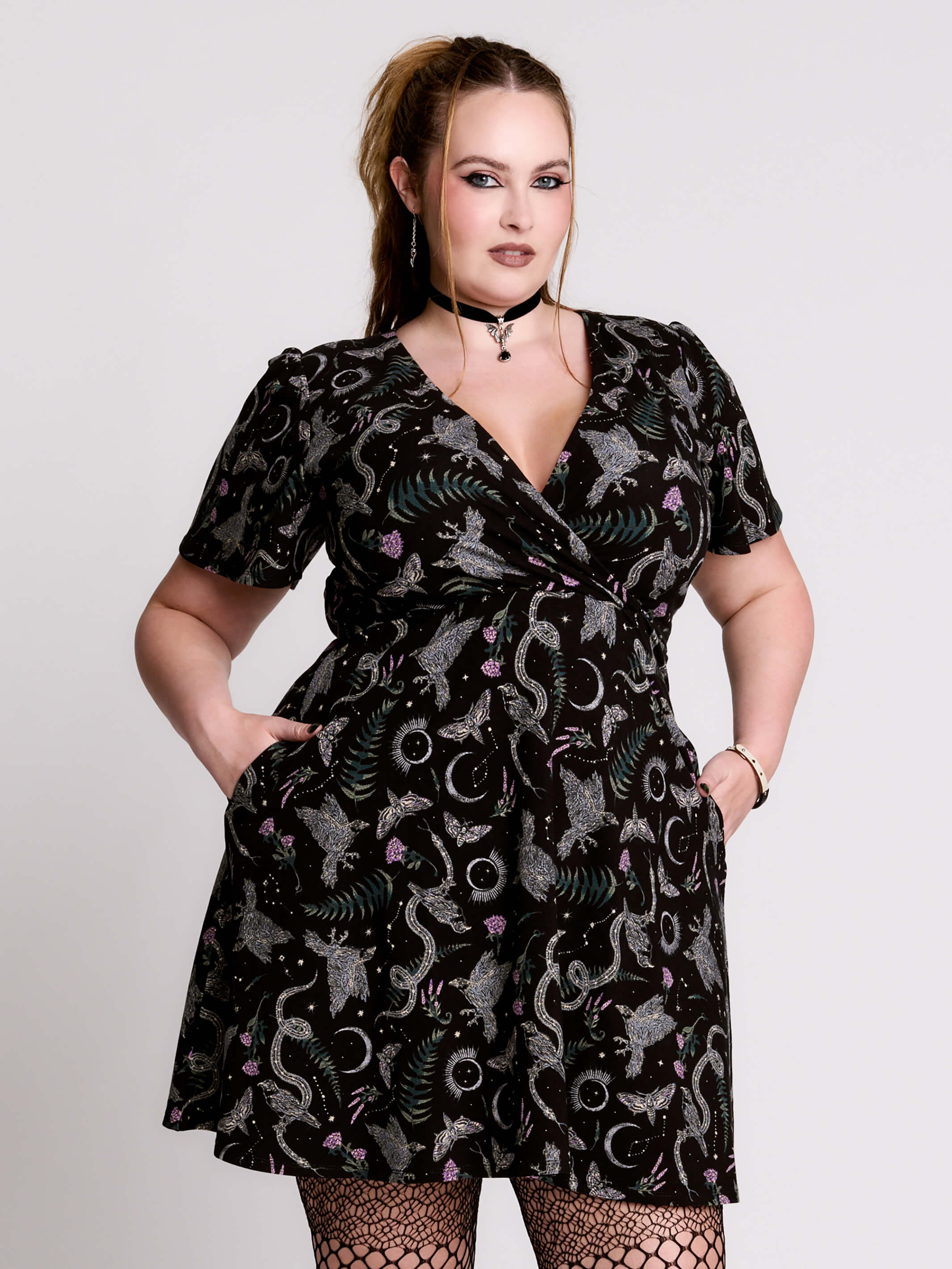 Nocturnal garden surplice dress