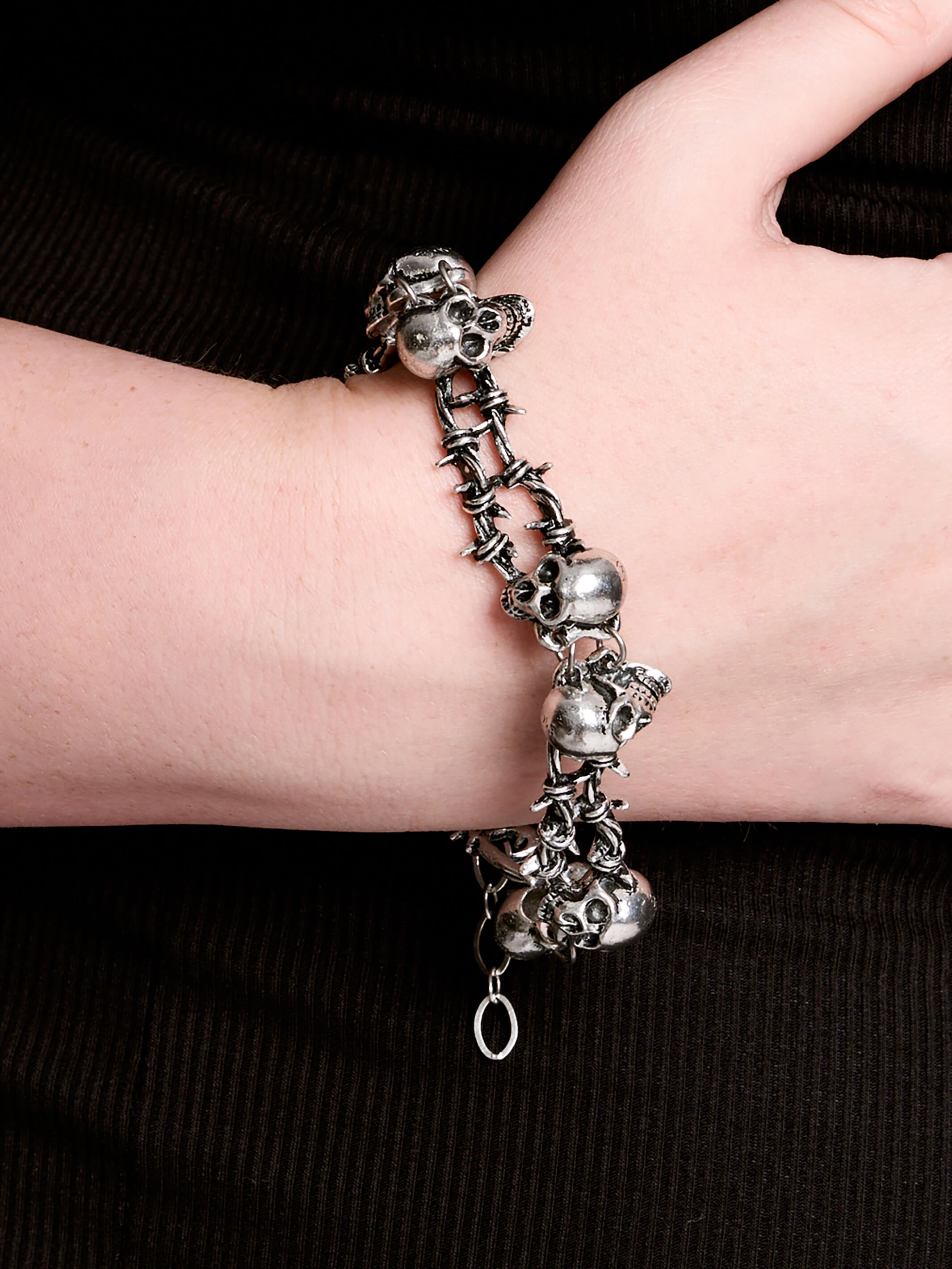 No Mans Land Skull & Barbed Wire Bracelet in Pewter by Midnight