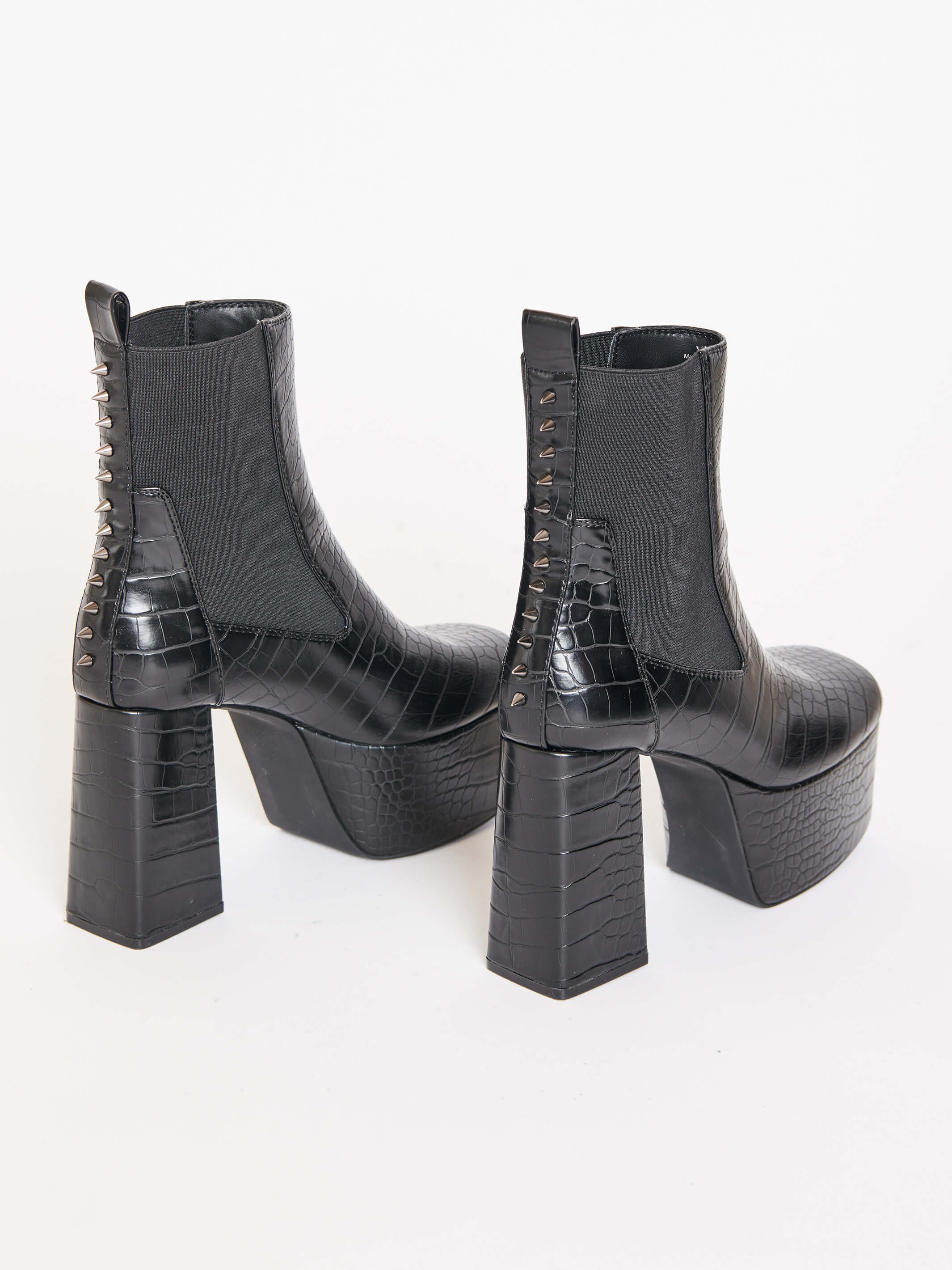 faux croc skin platform boots with spikes down the back