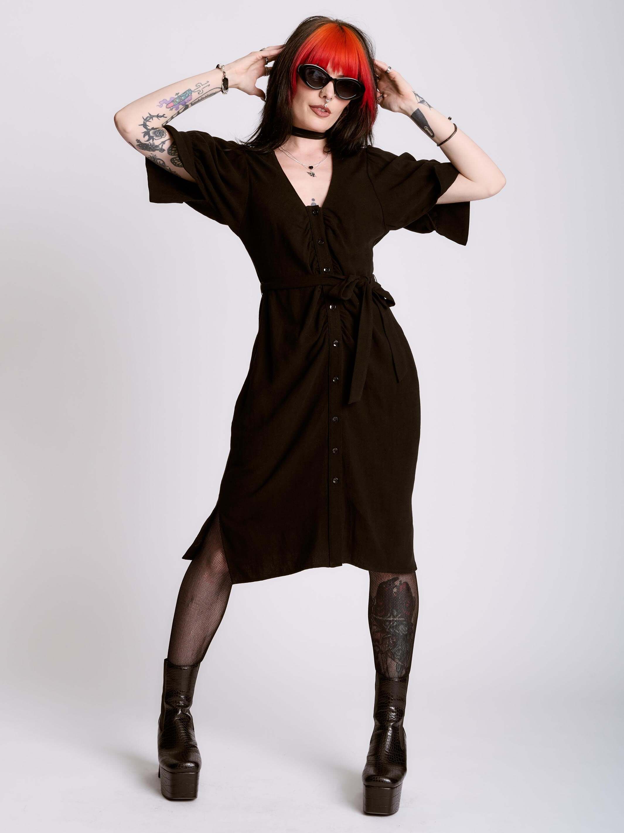Shirred Linen Shirt Dress