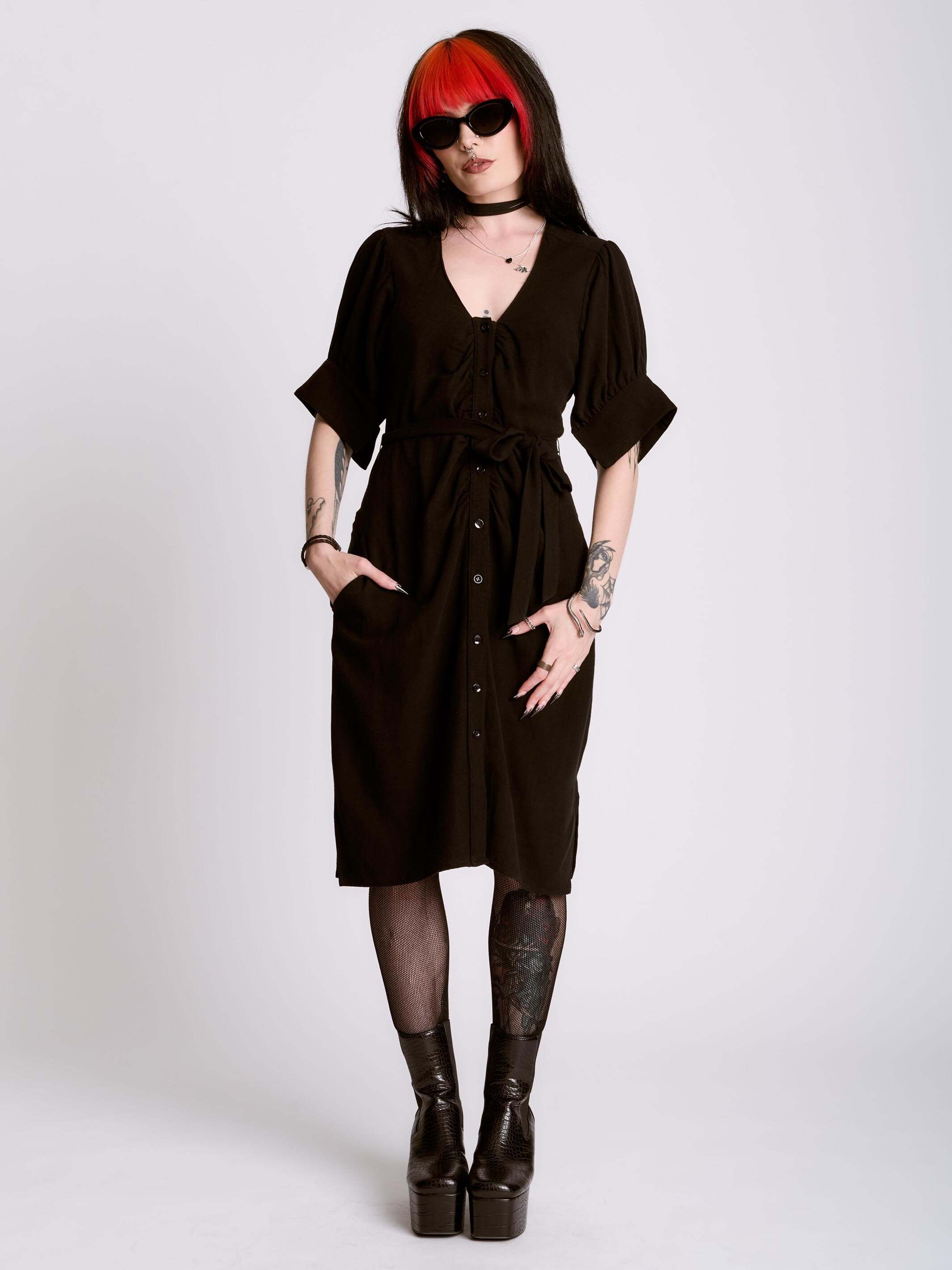 Shirred Linen Shirt Dress