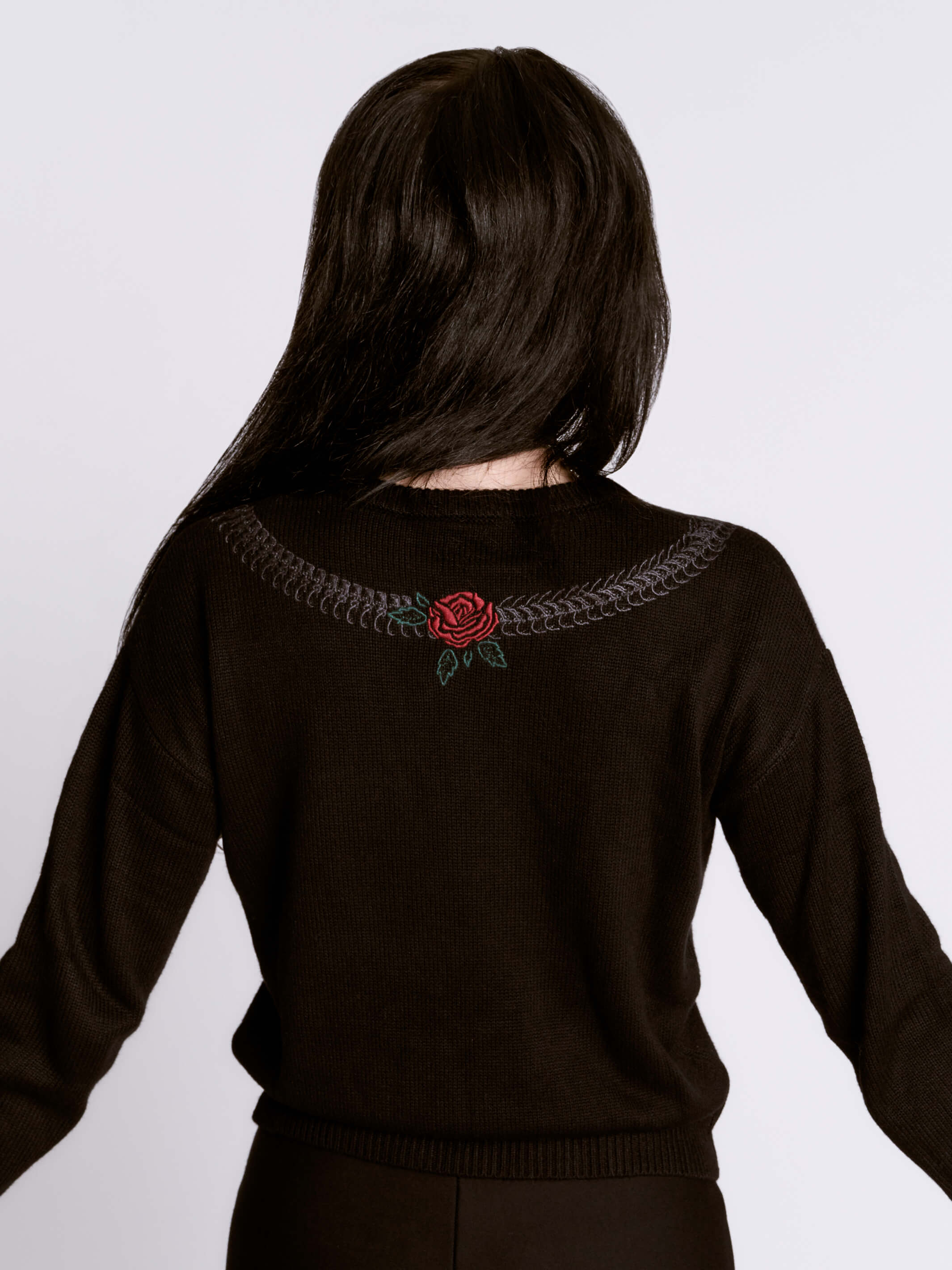 Embroidered Snake Rose Sweater