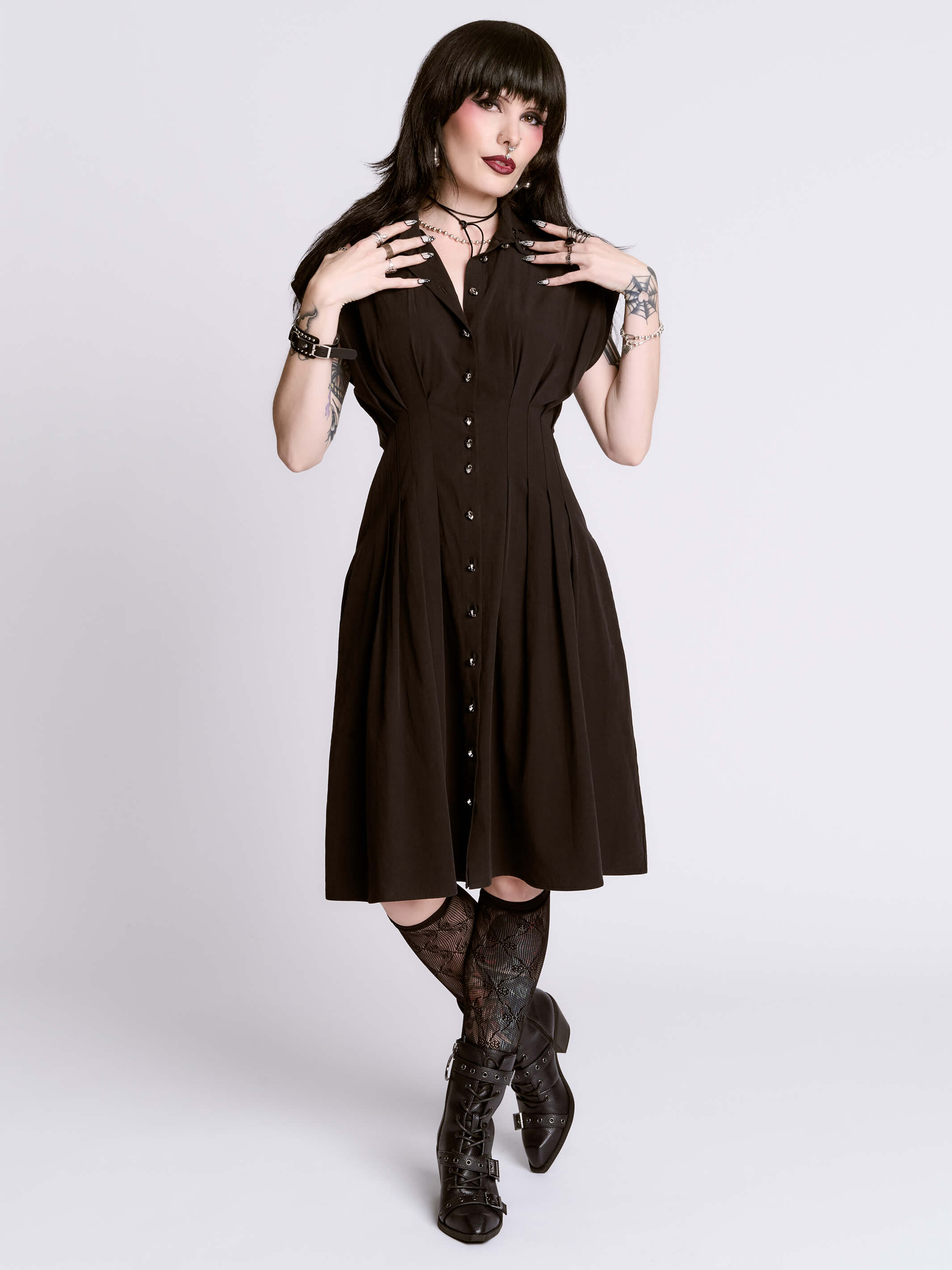 STUDDED SKULL BUTTON DRESS