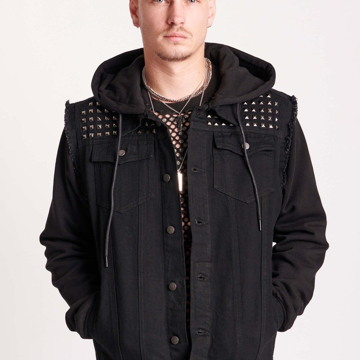 Studded Button Up Denim Jacket main image 0