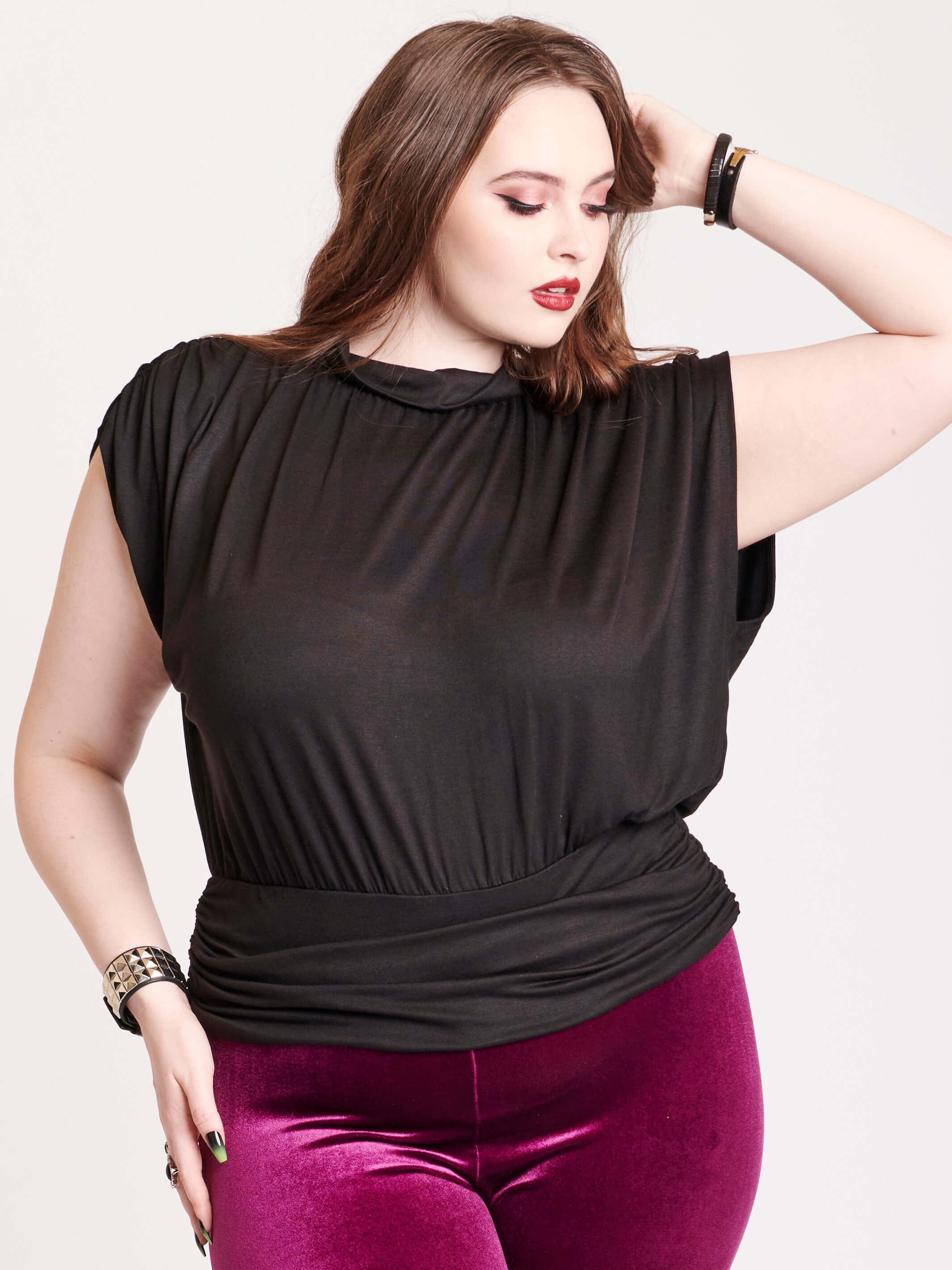 Shirred mock high neck top