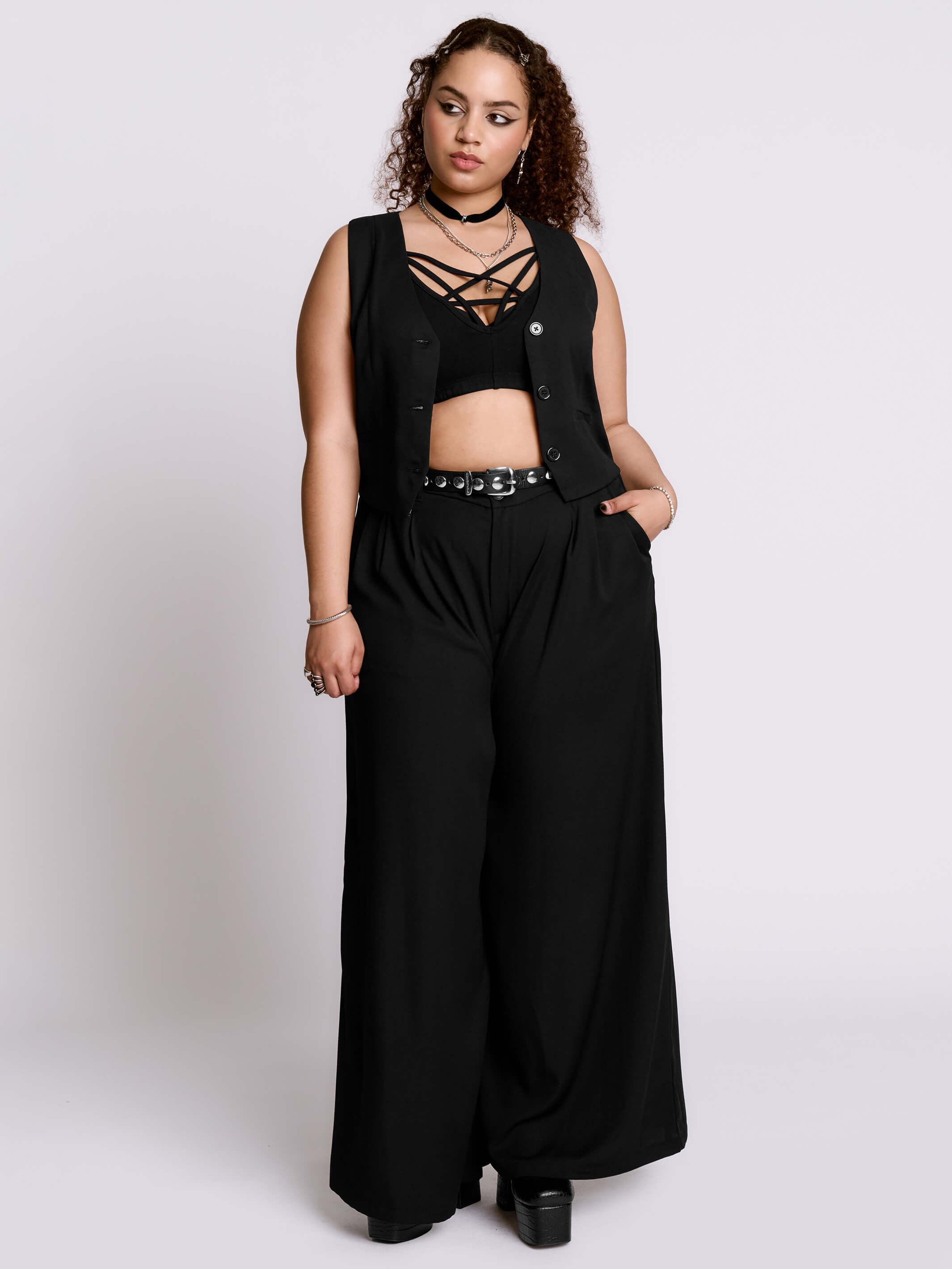 WIDE LEG CORPORATE GOTH TROUSERS