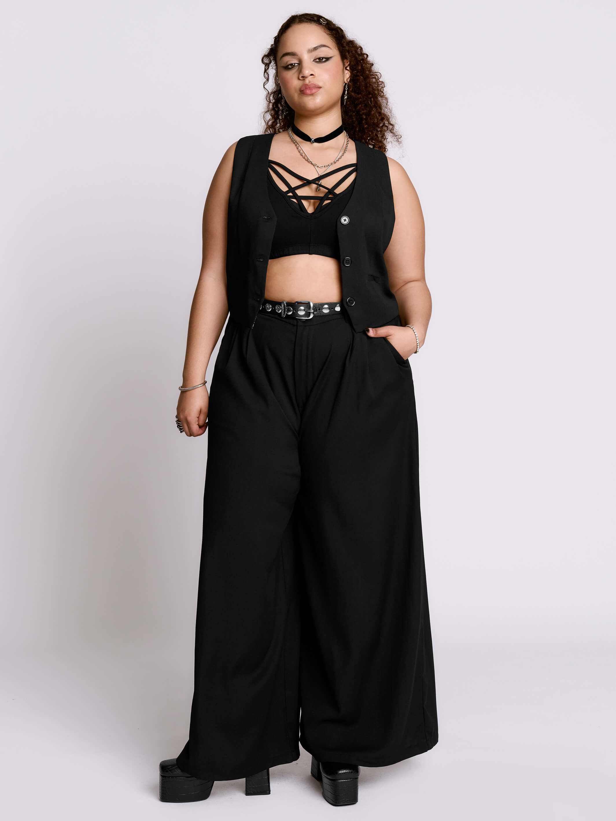 WIDE LEG CORPORATE GOTH TROUSERS