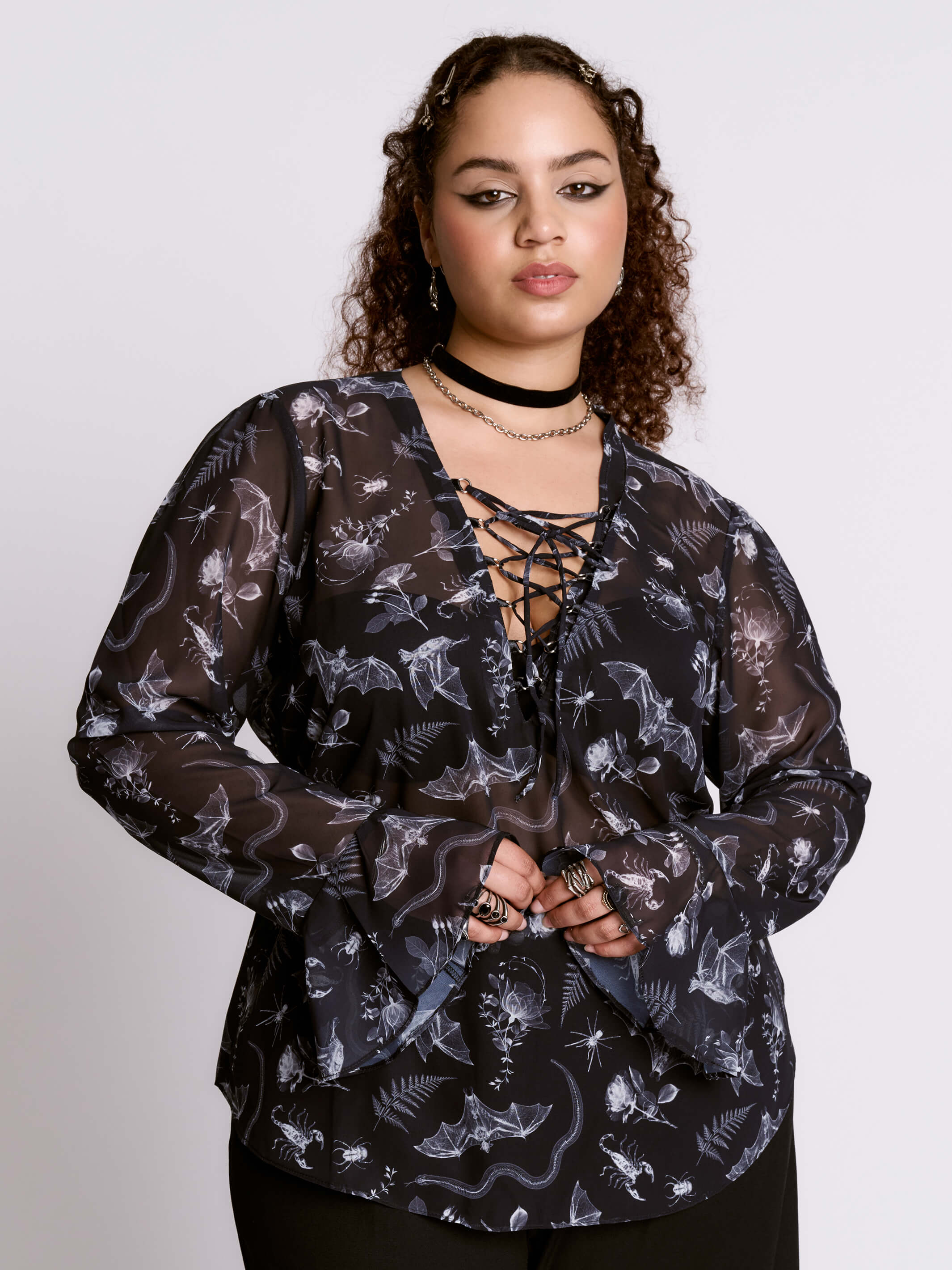 Xray Bat Lace Up Peasant Top