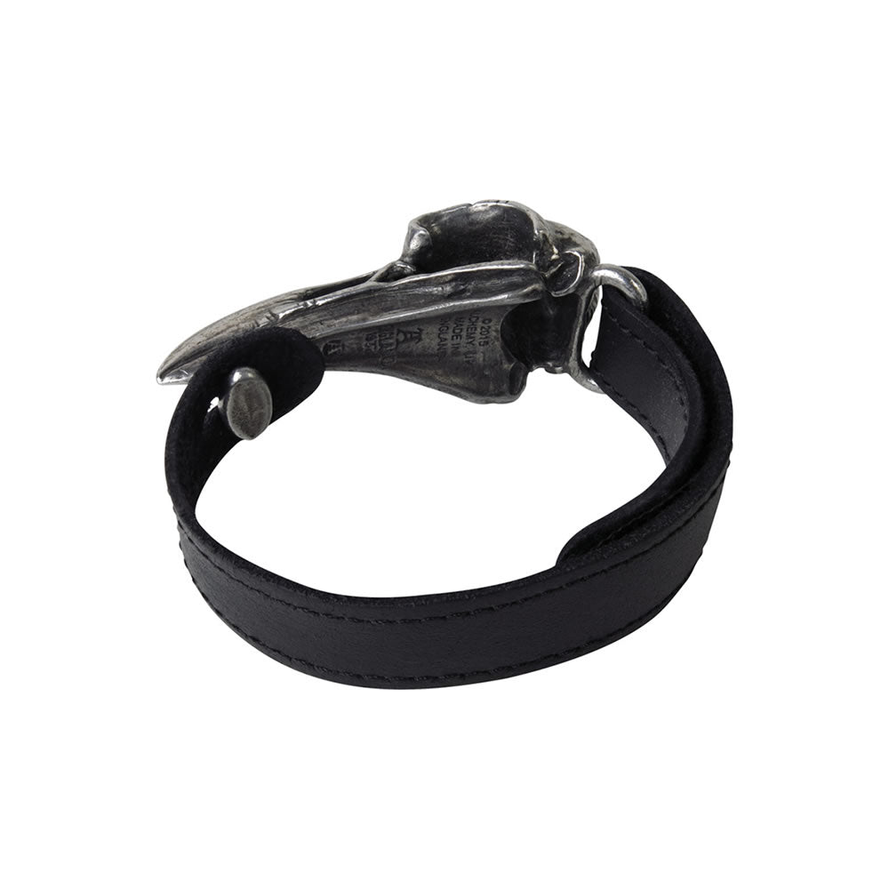 Black leather Wrist Strap with a metal Raven Skull clasp