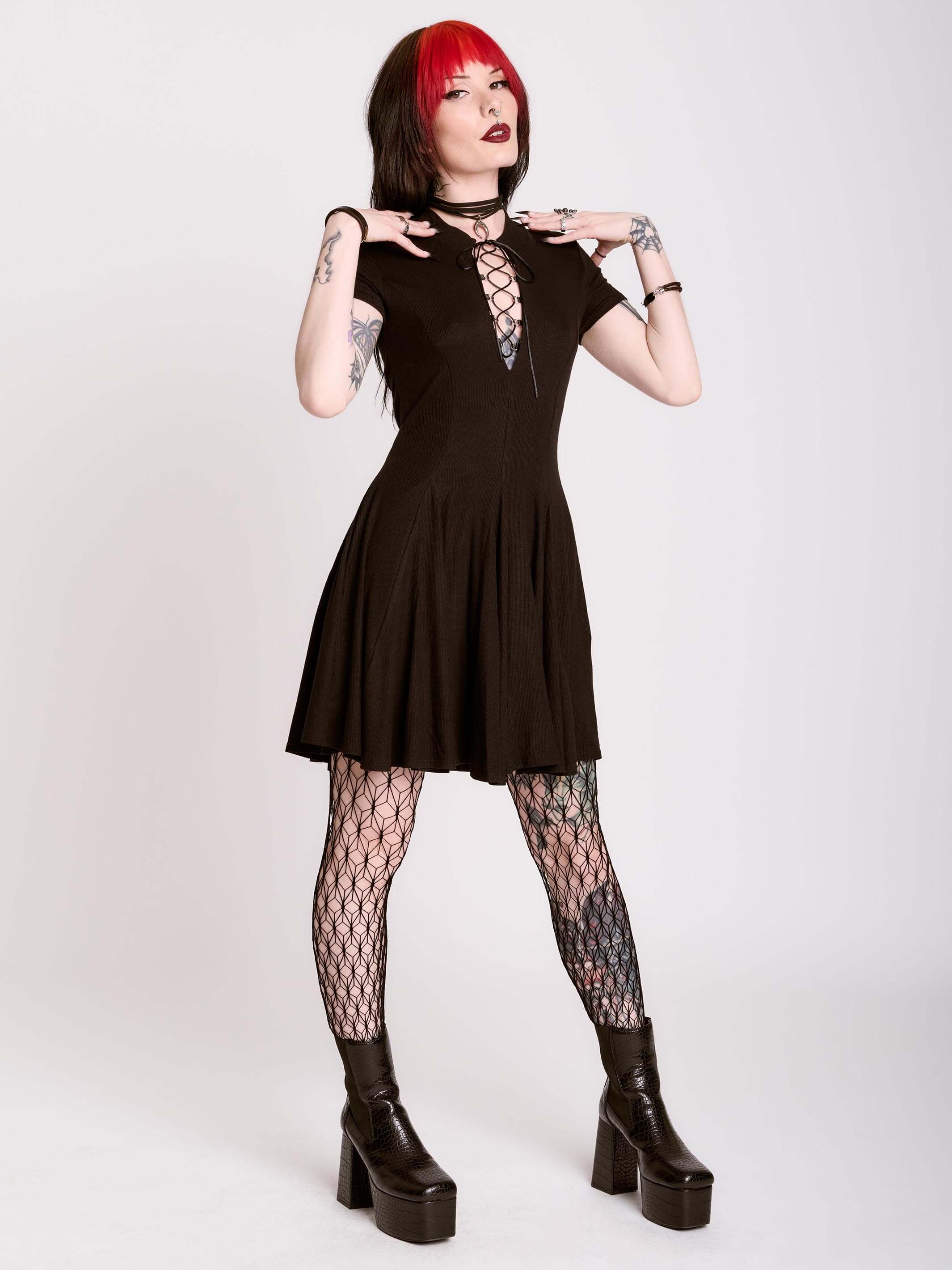 LACE UP SKATER DRESS