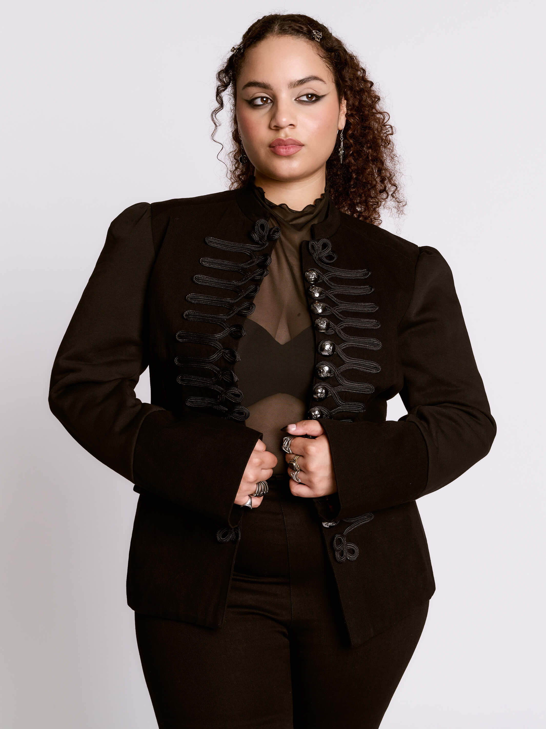 Woman wearing Death Brigade Jacket by Midnight Hour