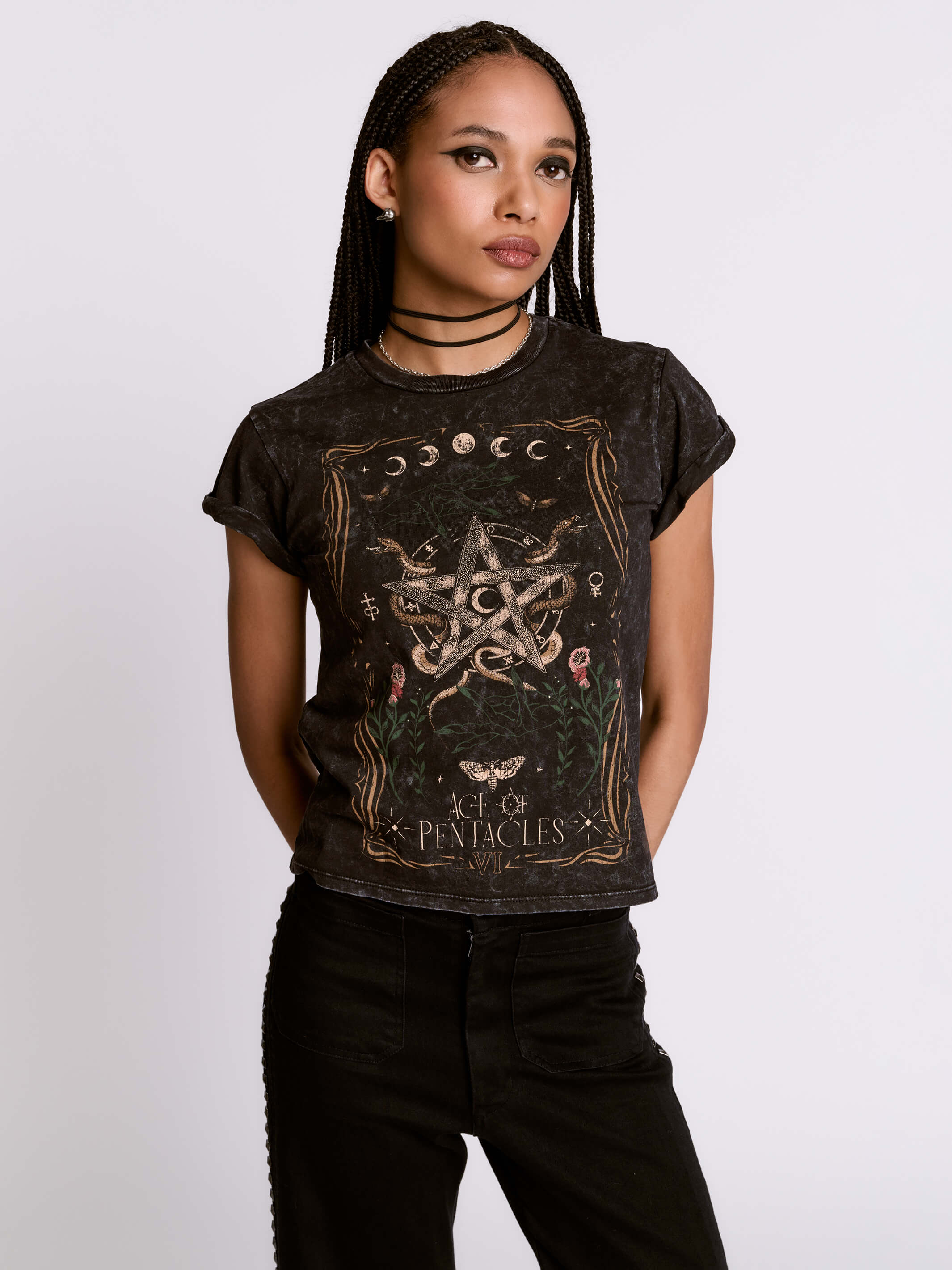 Ace of Pentacle Mineral Wash Baby Tee – Midnight Hour