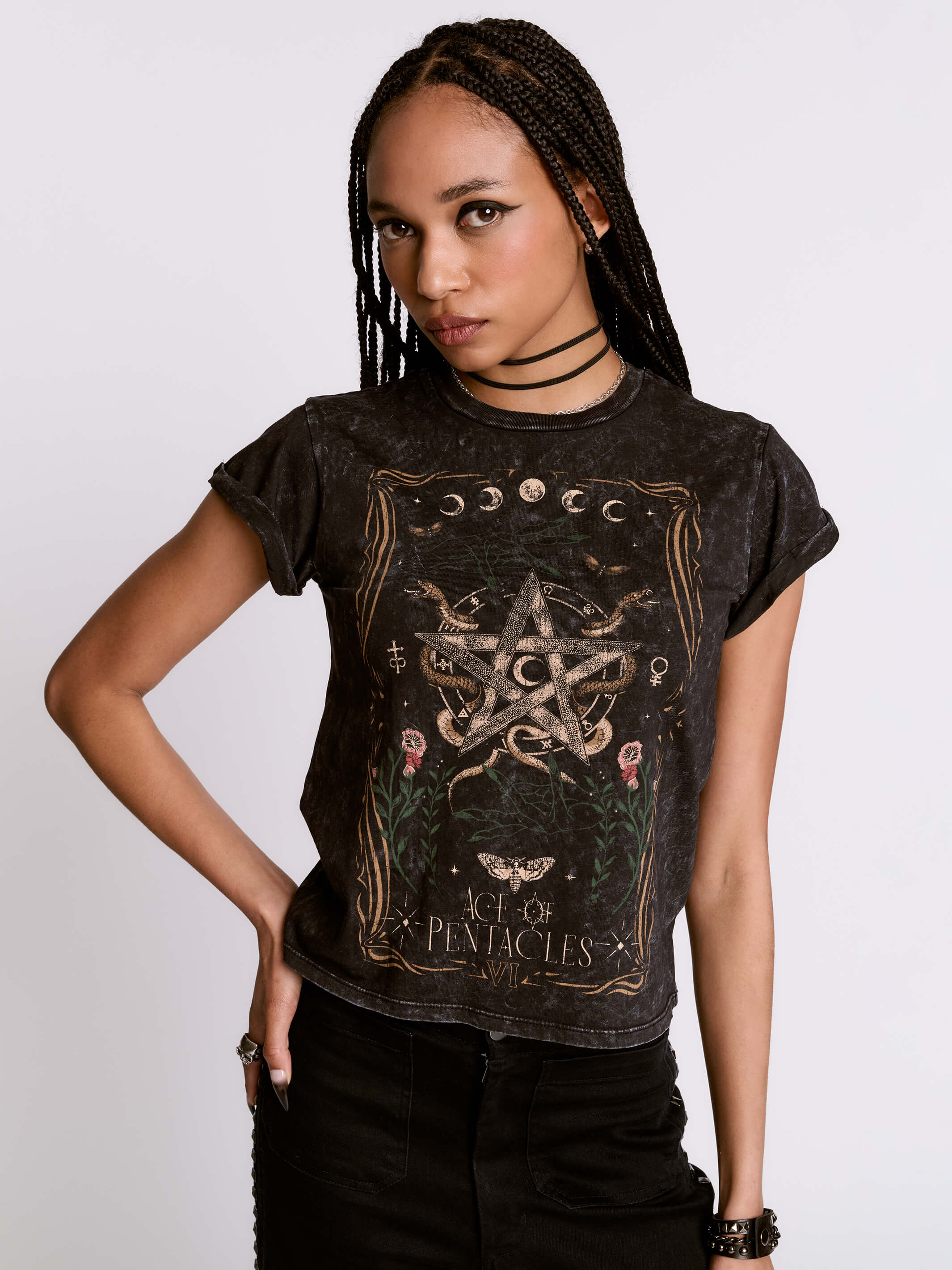 Ace of Pentacle Mineral Wash Baby Tee – Midnight Hour