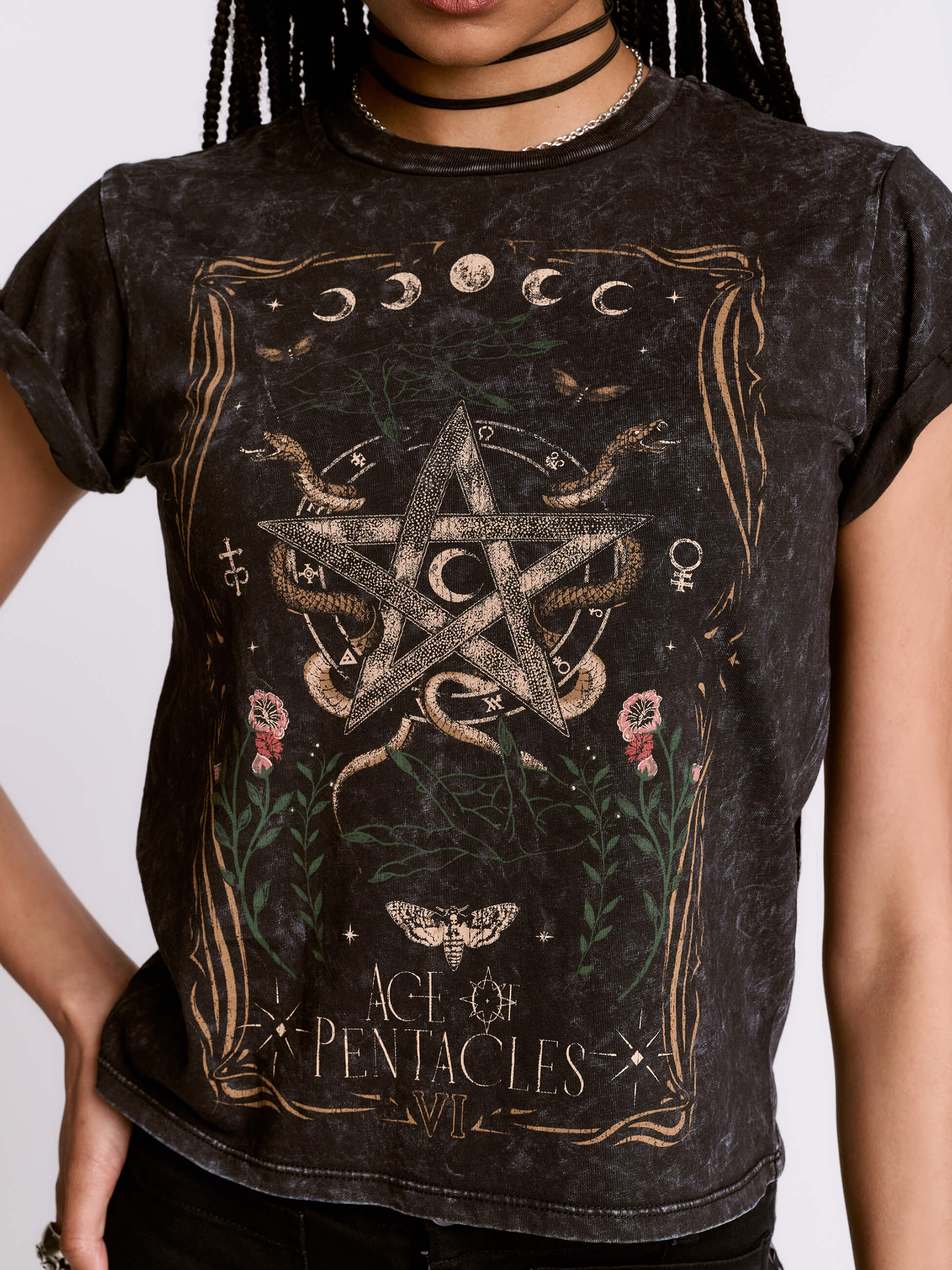 Ace of Pentacle Mineral Wash Baby Tee – Midnight Hour