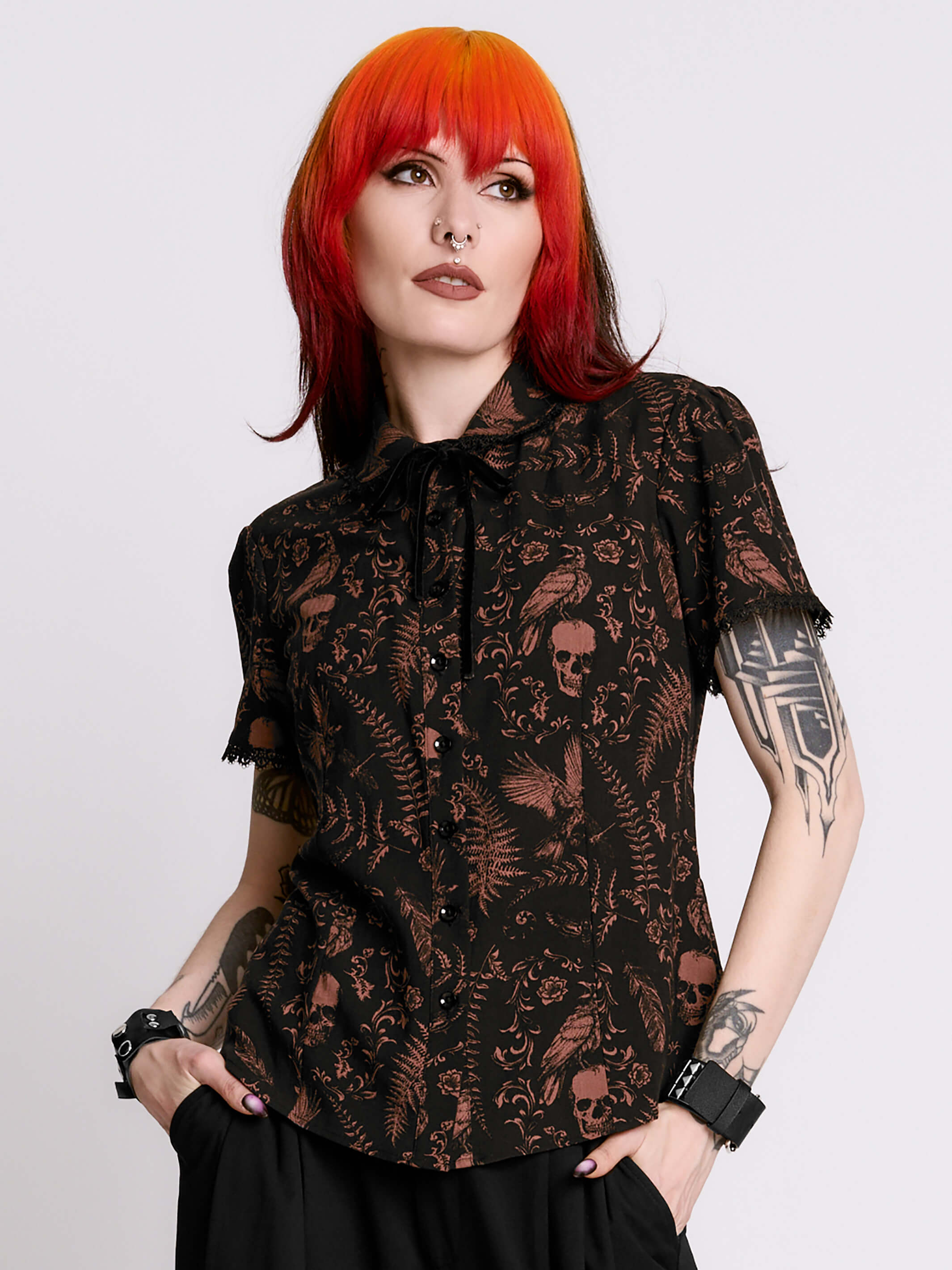 Antique Skull Blouse | Corporate Goth Button Up | Midnight Hour