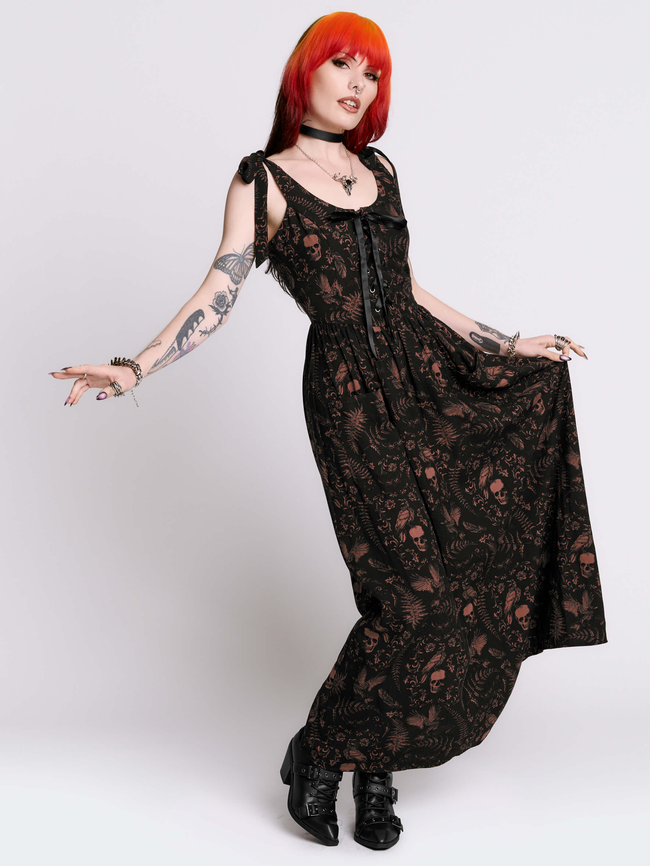 Antique Skull Sundress | Whimsigoth Maxi Dress | Midnight Hour