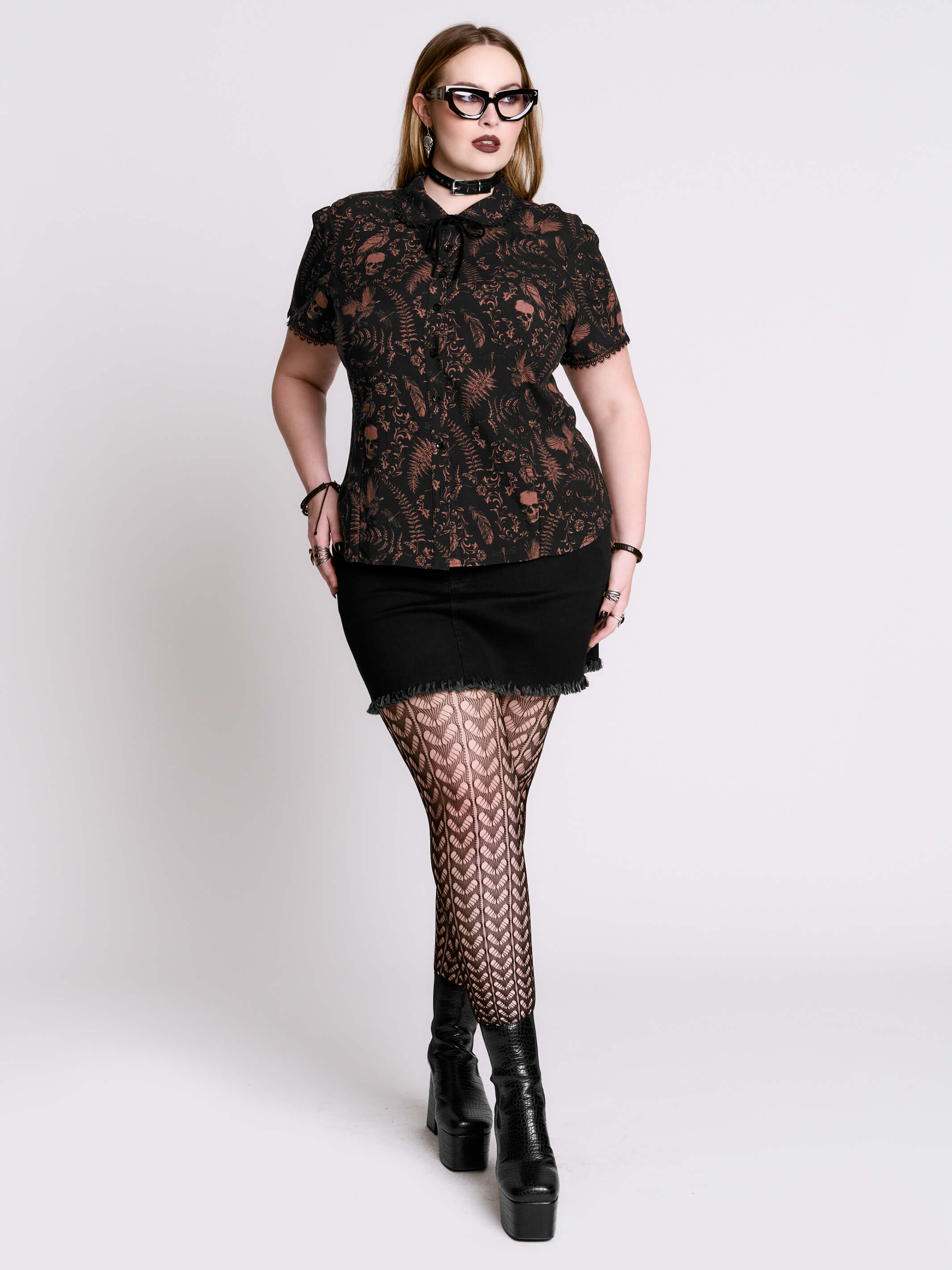 Antique Skull Blouse | Corporate Goth Button Up | Midnight Hour