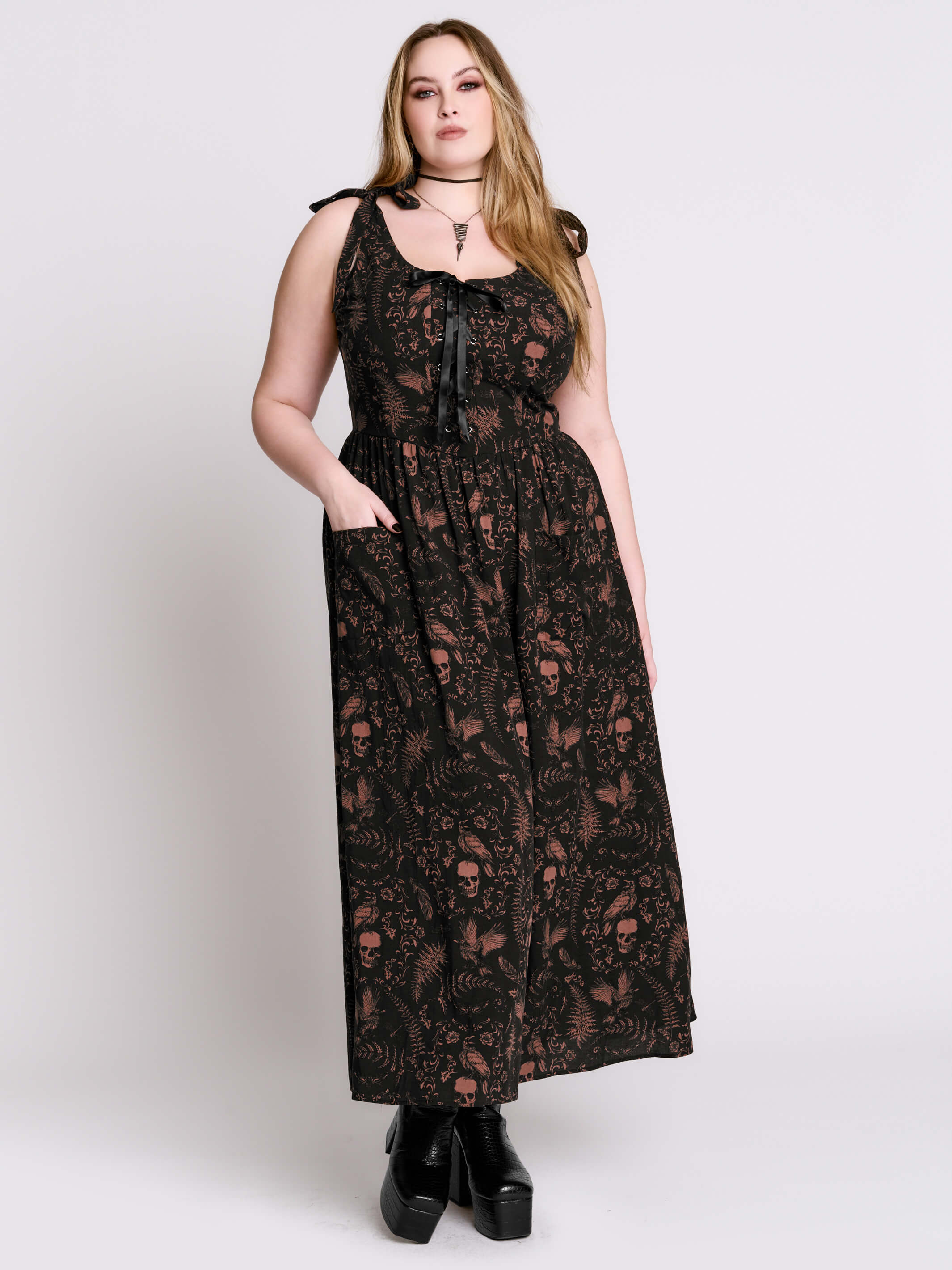 Antique Skull Maxi Dress | Plus Size Whimsigoth Maxi – Midnight Hour