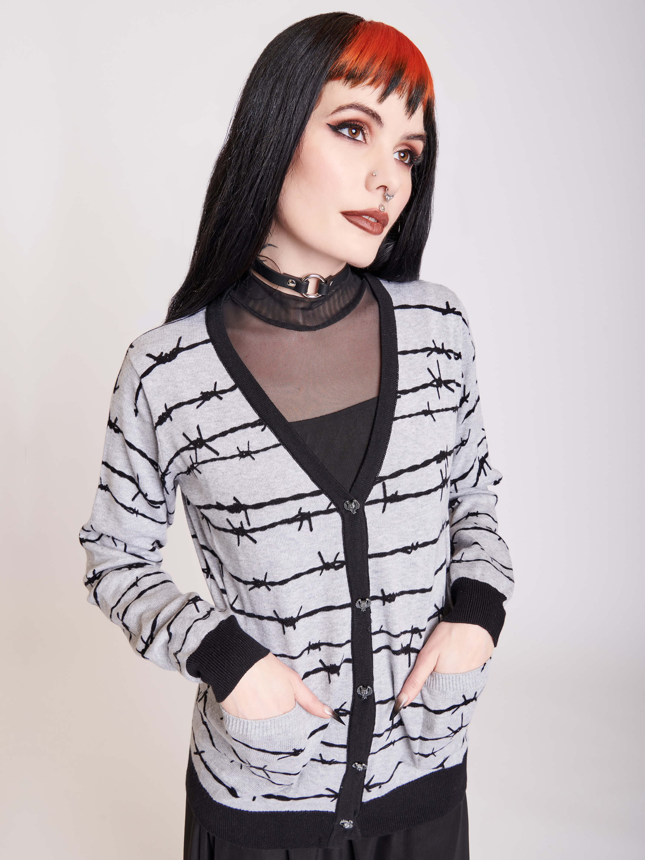 cardigan with barbed wire pattern